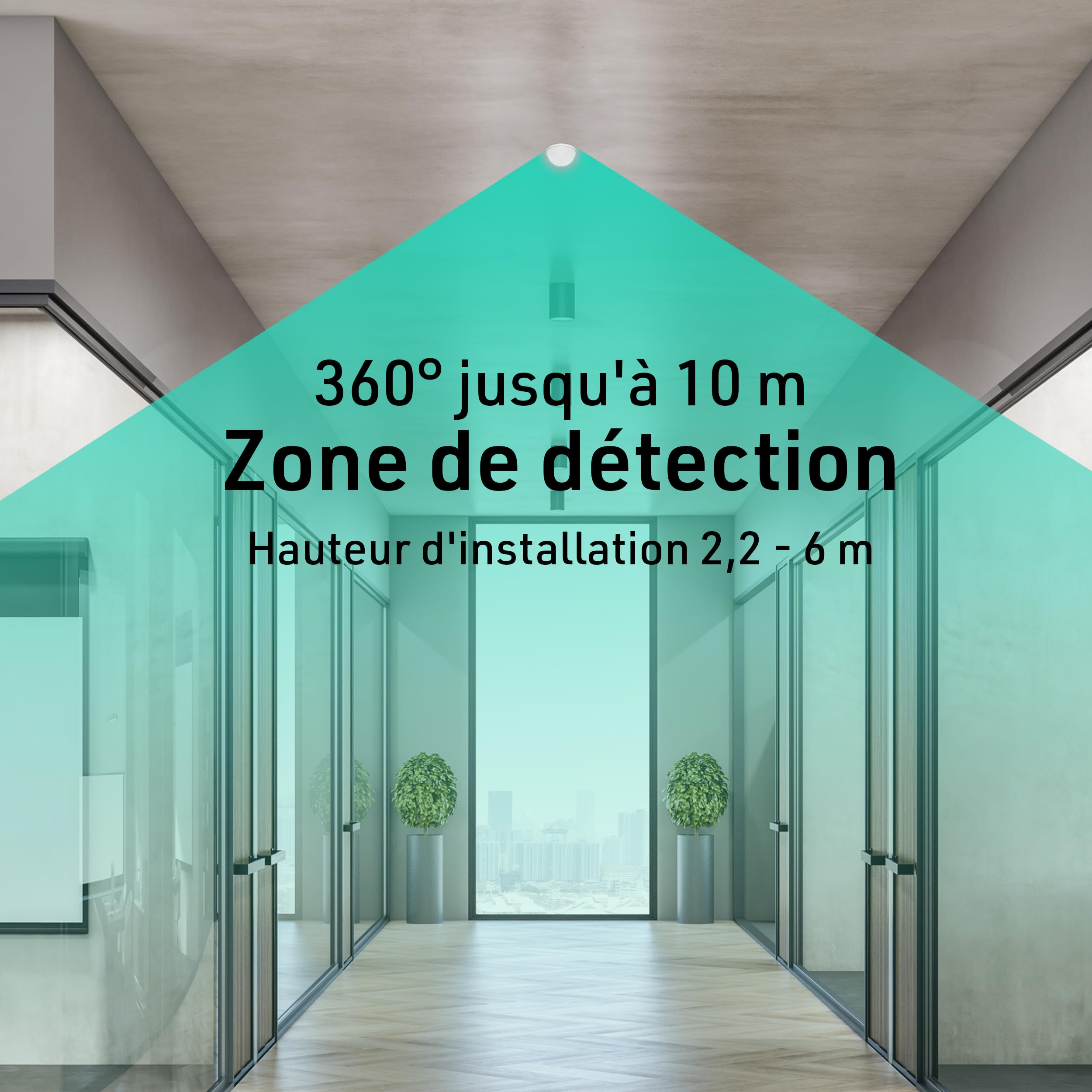 Oktaplex Kim Lot de 2 détecteurs Plafond encastrés IP54 Blancs | Capteurs PIR 10m pour salle de bain et extérieur