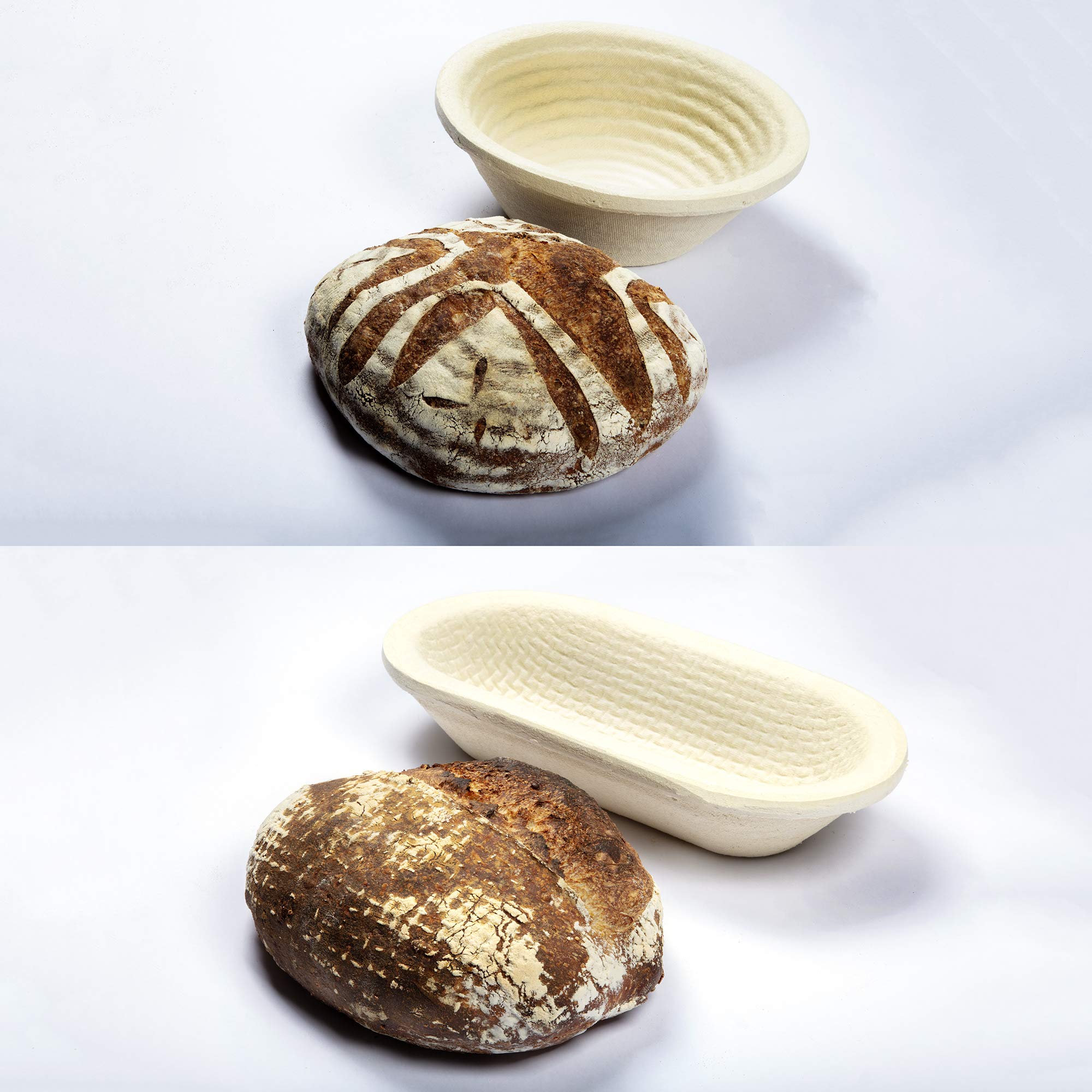 Professional Eco-Friendly 1kg Oval Waffle Pattern & 750g Round Spiral Pattern Proofing Basket Banneton Brotform Brotformen Bread Making - Heavy Duty - Sustainable Wood Pulp Eco Friendly