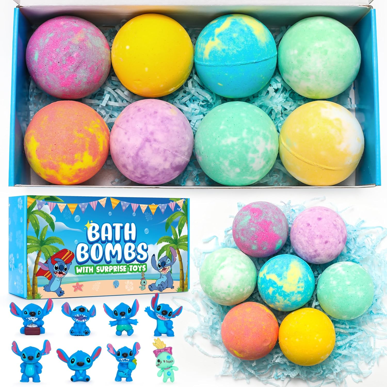 Kids Bath Bombs with Toys Inside 8 Pcs Stitch Bath Bombs