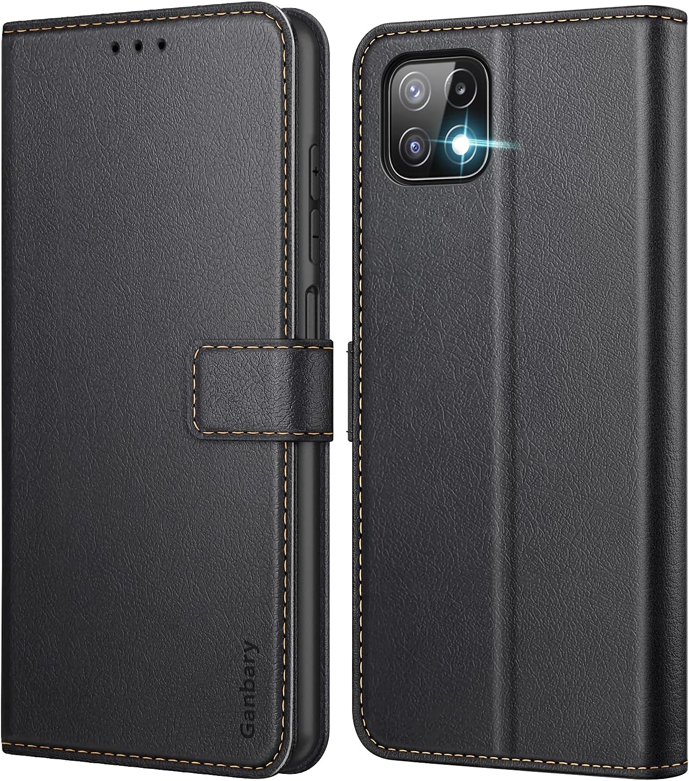 Ganbary Case Compatible with Samsung Galaxy A22 5G, Premium PU Leather Flip Wallet Case [Full Protection] [Card Slots] [Kickstand], Black