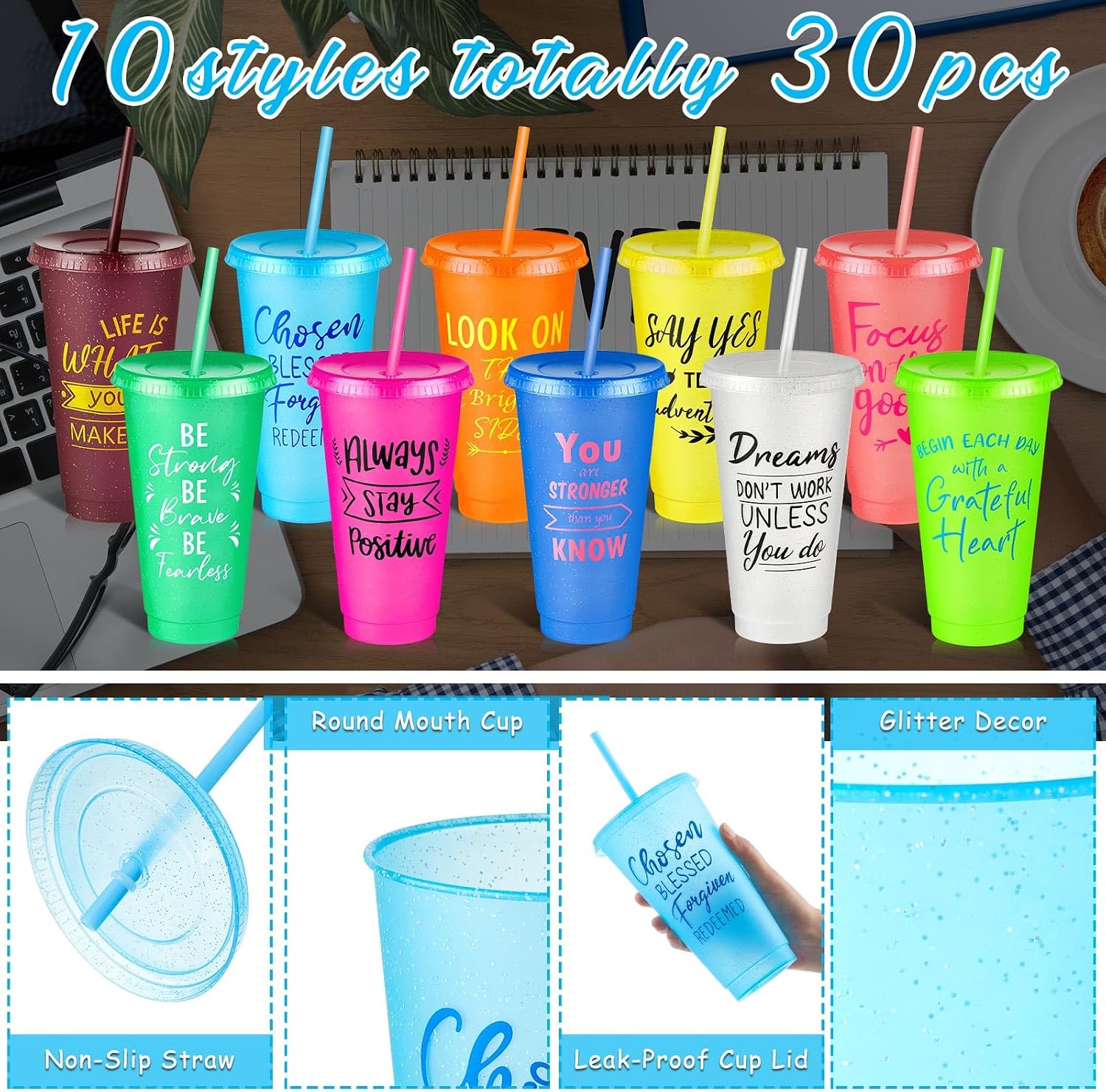 Uiifan 30 Pcs Inspirational Cups Bulk Appreciation Gifts for Employee Coworker Staff Team Thank You Gifts, Office Prizes for Adults Work Party Favors, Associates, Giveaways (Vibrant Color)