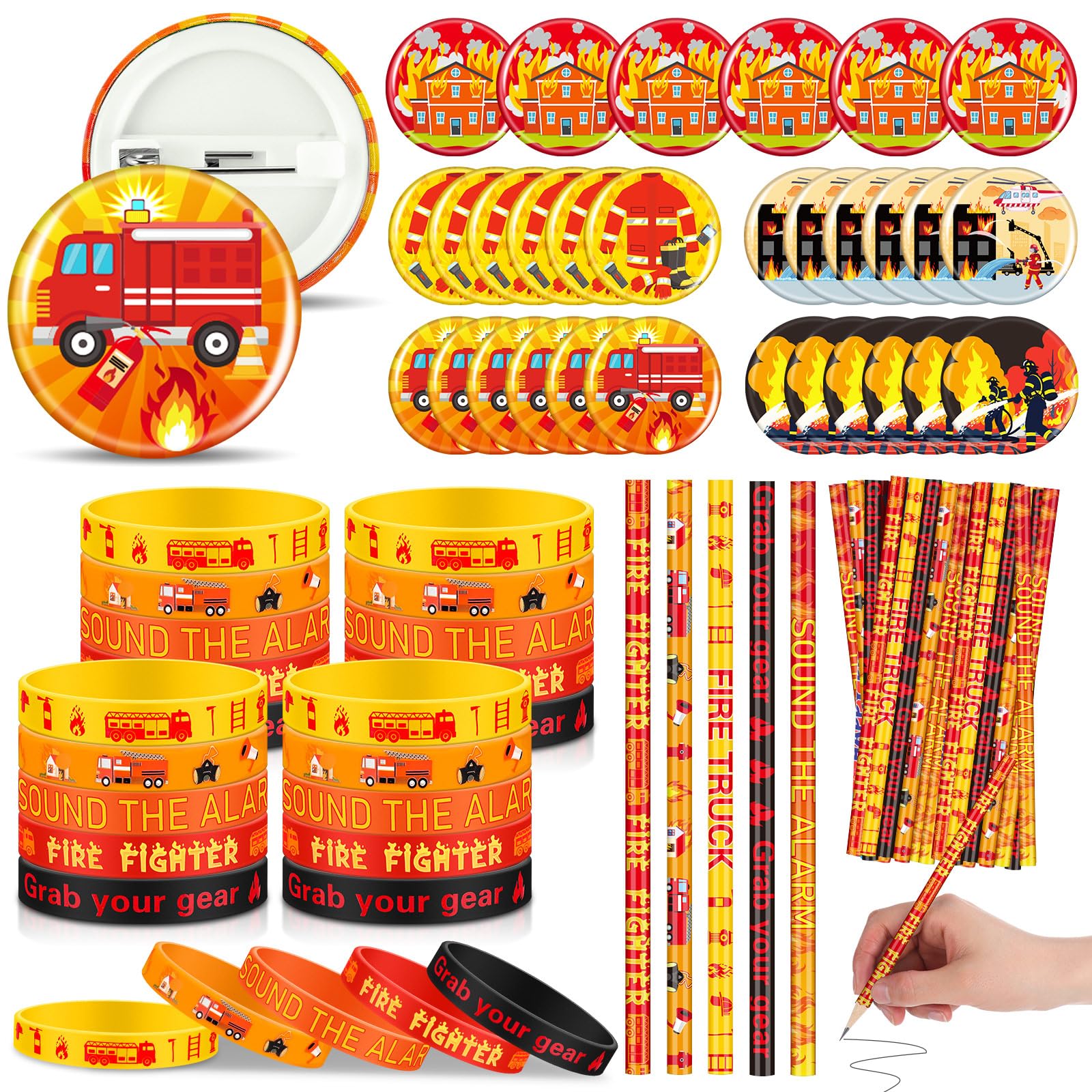 Ferreve 90 Pcs 2026 Fire Prevention Week Items, Bracelet Button Pin Pencil
