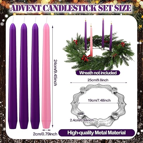 Miniatura 2 de Mumufy 5 velas de Adviento de Navidad y portavelas de pesebre incluyen un portavelas de Adviento de 9.8 pulgadas y velas moradas y rosas, regalo
