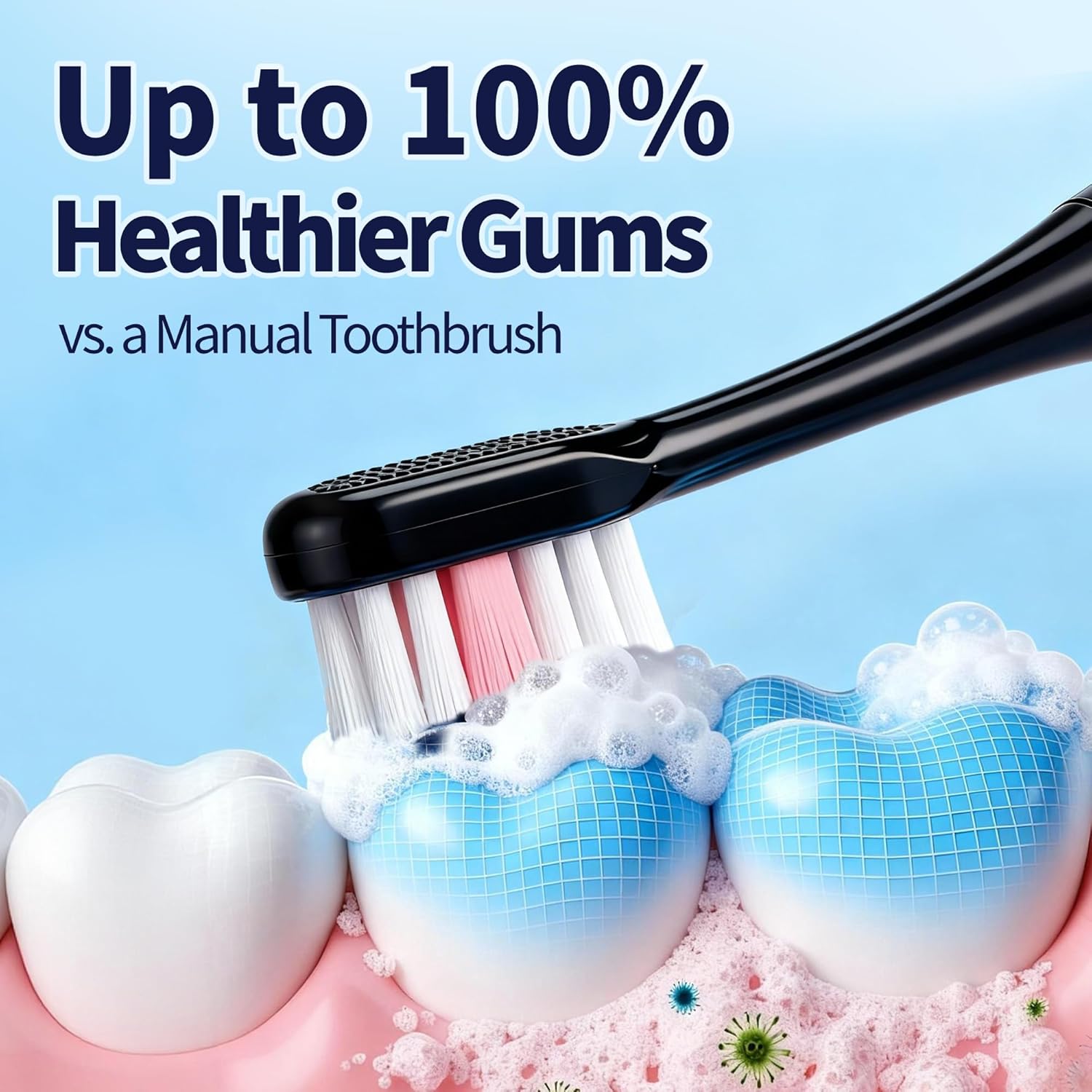 Sonic Electric Toothbrush for Adults, 5 Modes (Whitening/Clean/Sensitive/Polish/Massage), IPX7 Waterproof, 30-Day Battery Life, Includes 6 Brush Heads (Blue)