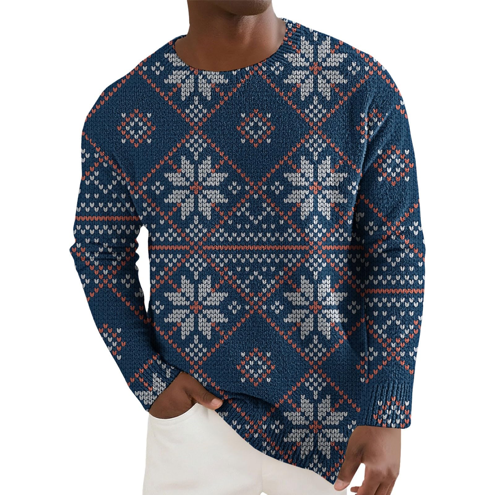 Generisch Sudadera para hombre de invierno, sin capucha, sudadera con estampado navideño, suéter ligero, cálido y deportivo, cómodo para uso diario, clásico