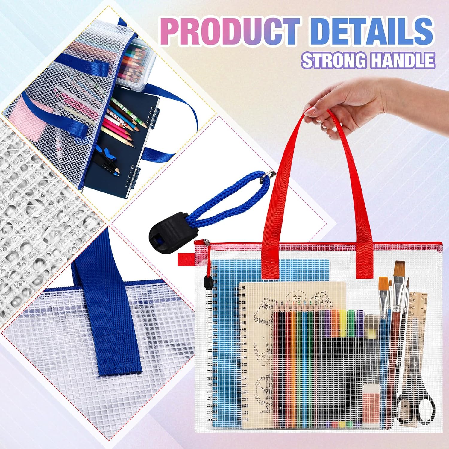 Reginary 24 Pcs Mesh Zipper Pouch File Bags with Handle Bulk A4 11 x 13.8 Inch Zipper Mesh Document Pouch Artwork Storage Organize for Office School Supplies Paintings Puzzle Travel Storage(Colorful)