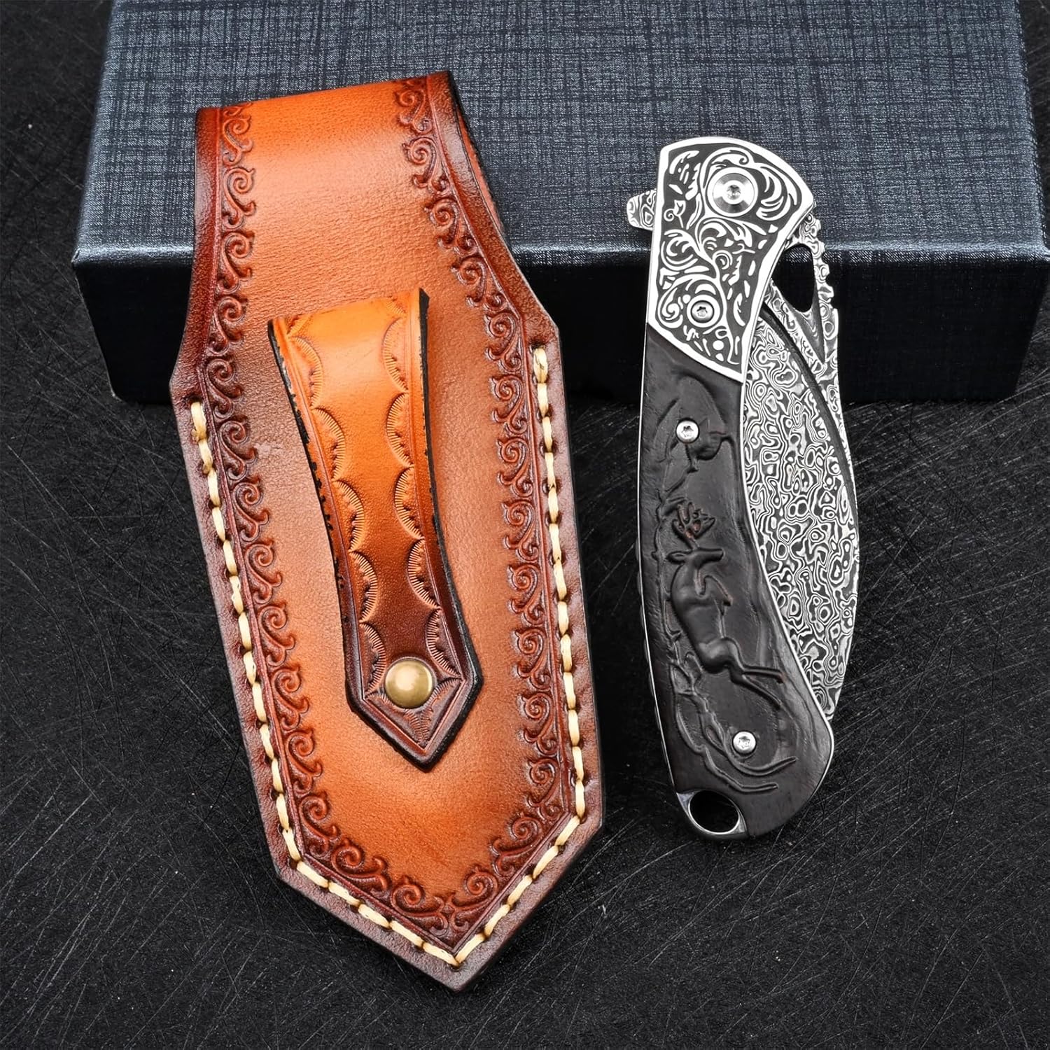 Flipper Folding Damascus Pocket Knife For Men Outdoor Camping Survival Gear
