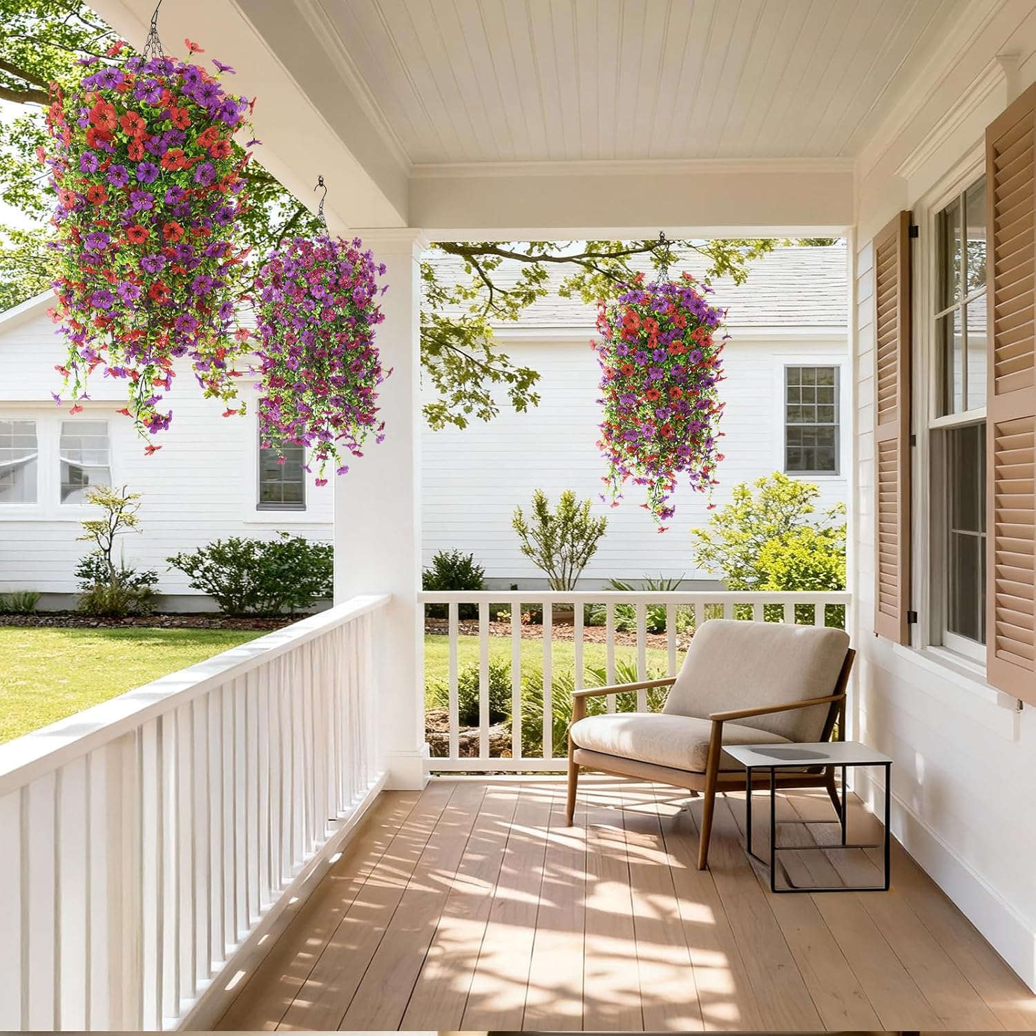 INQCMY Artificial Hanging Flower Baskets for Spring Outdoor Decoration Fake Plants UV Resistant Faux Silk Daisy with Eucalyptus Leaves Realistic Look for Home Porch Patio Yard - Image 3