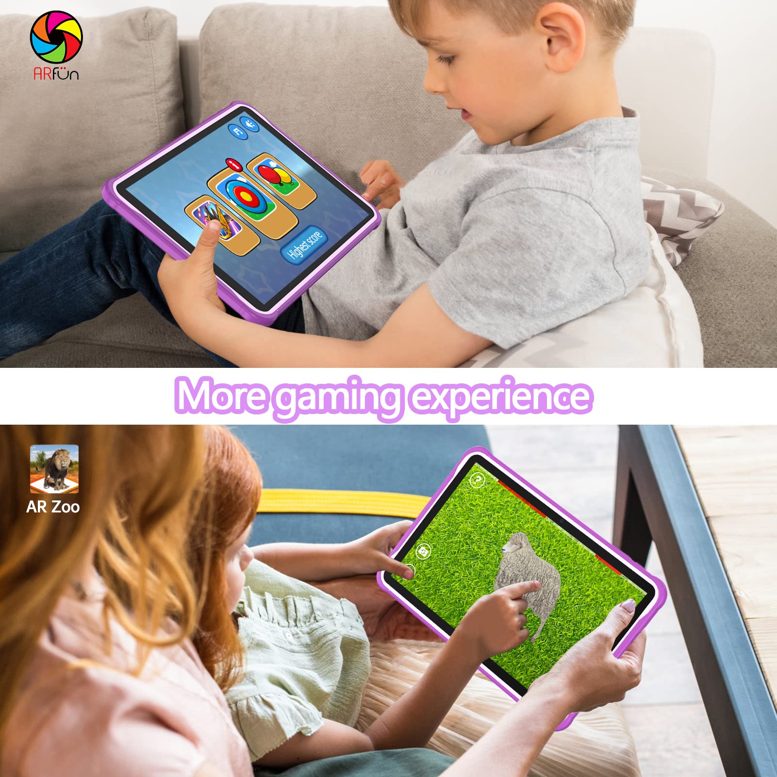 PRITOM 10 Inch Android 10.3G Phone Tablet, Child Lock, WiFi, 6000 mAh, Quad Core Processor, 2GB RAM, 32GB ROM, HD IPS Screen, for Children with Case (Purple)