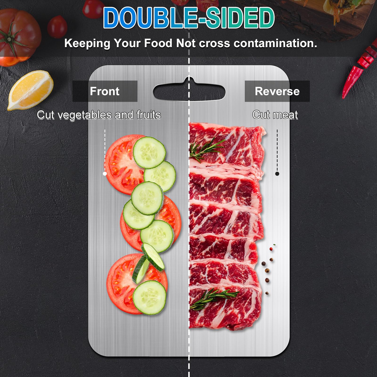 Tabla de cortar de titanio para cocina, tabla de cortar 100% pura, de doble cara, de grado alimenticio, higiene de vanguardia, durabilidad, metal, no tóxico, segura para carne, verduras, 9.8 x 14.2