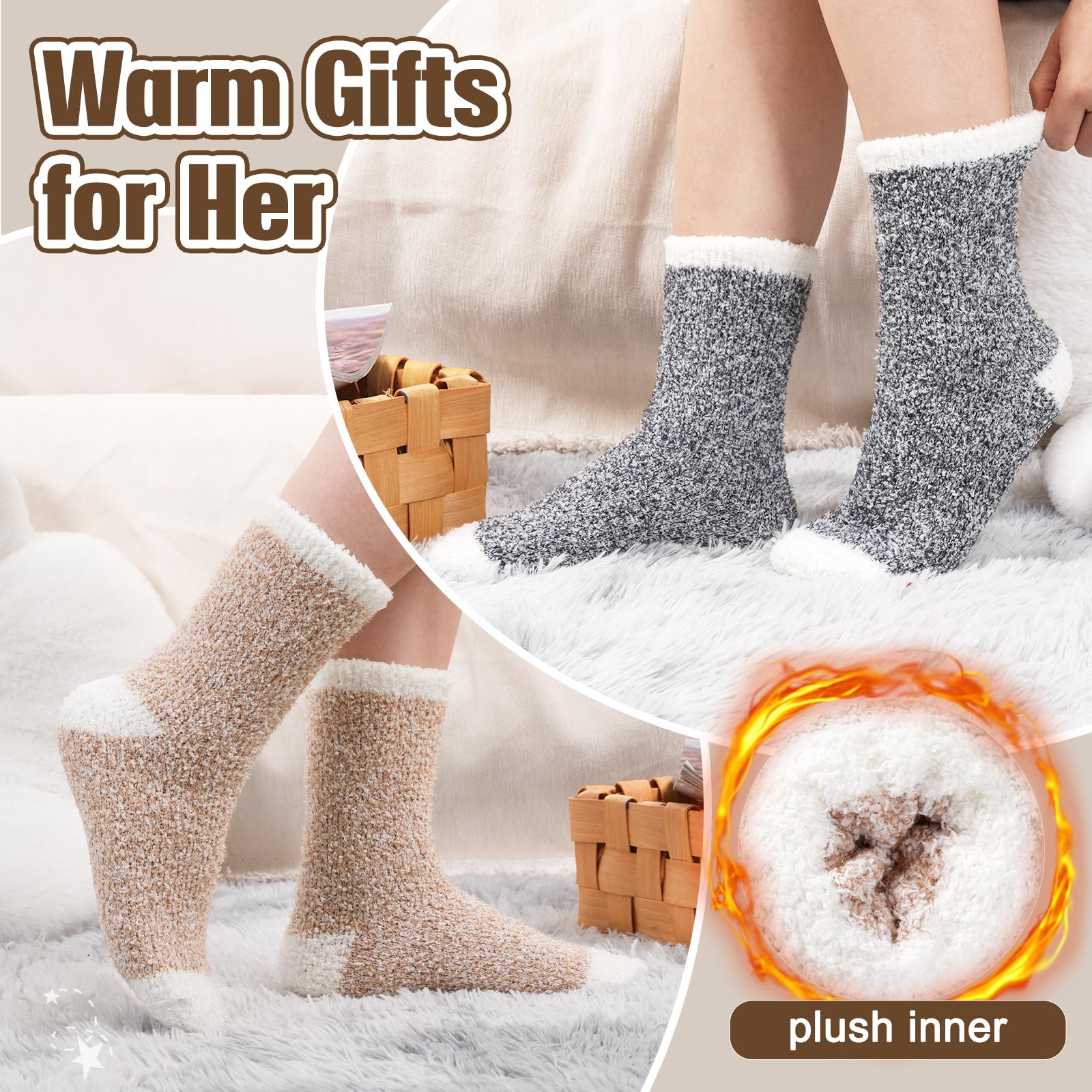 Fuzzy Socks for Women Cozy Warm Fluffy Winter Valentine's Day Gifts Slipper Plush Soft Spa Socks 5 Pairs