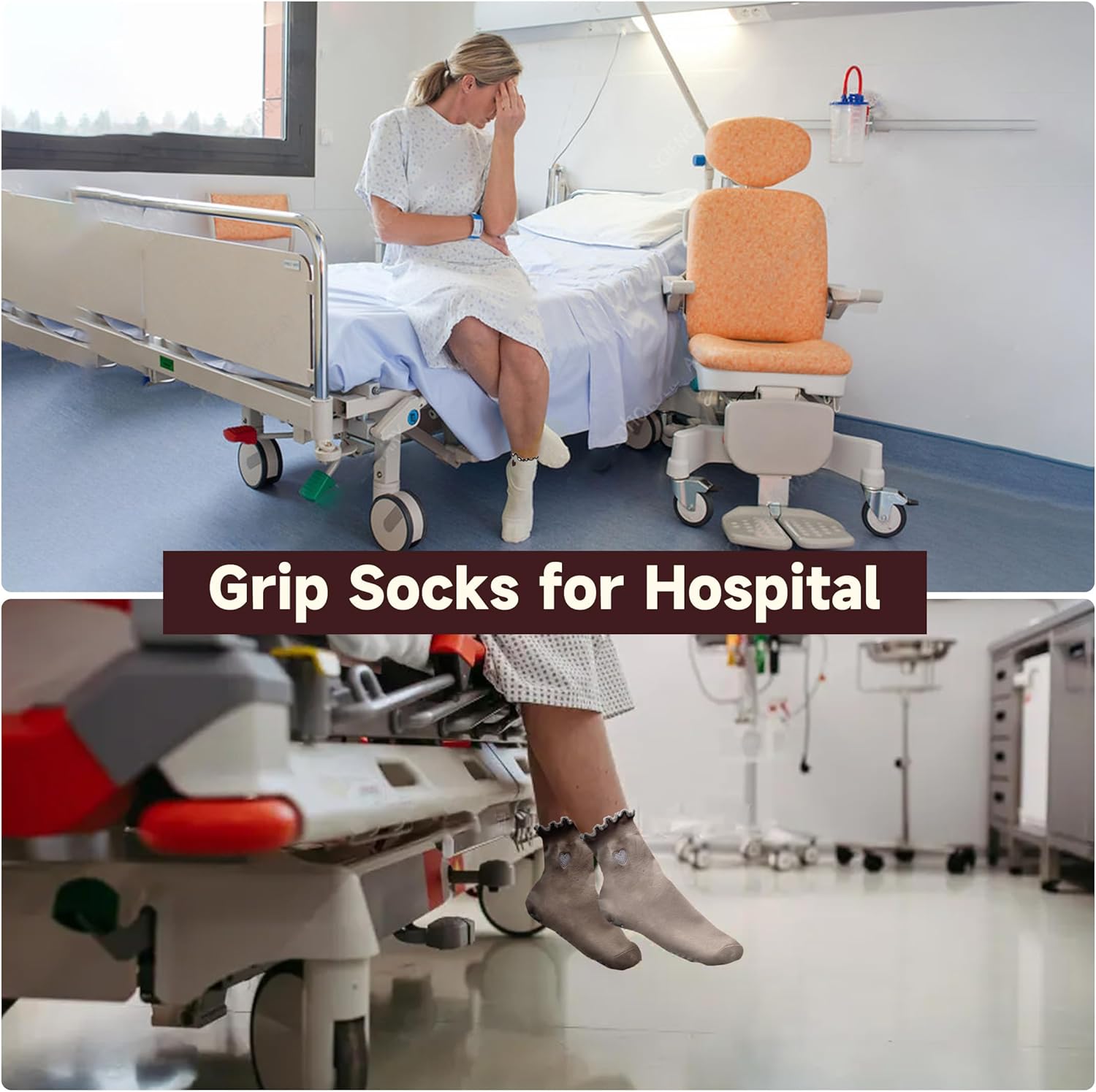 Grip Socks Pilates,4/6Pairs Cotton Cute Pilates Socks for Women, Ruffle Grippy Sock for Yoga Barre Hospital 5-10in - Image 2