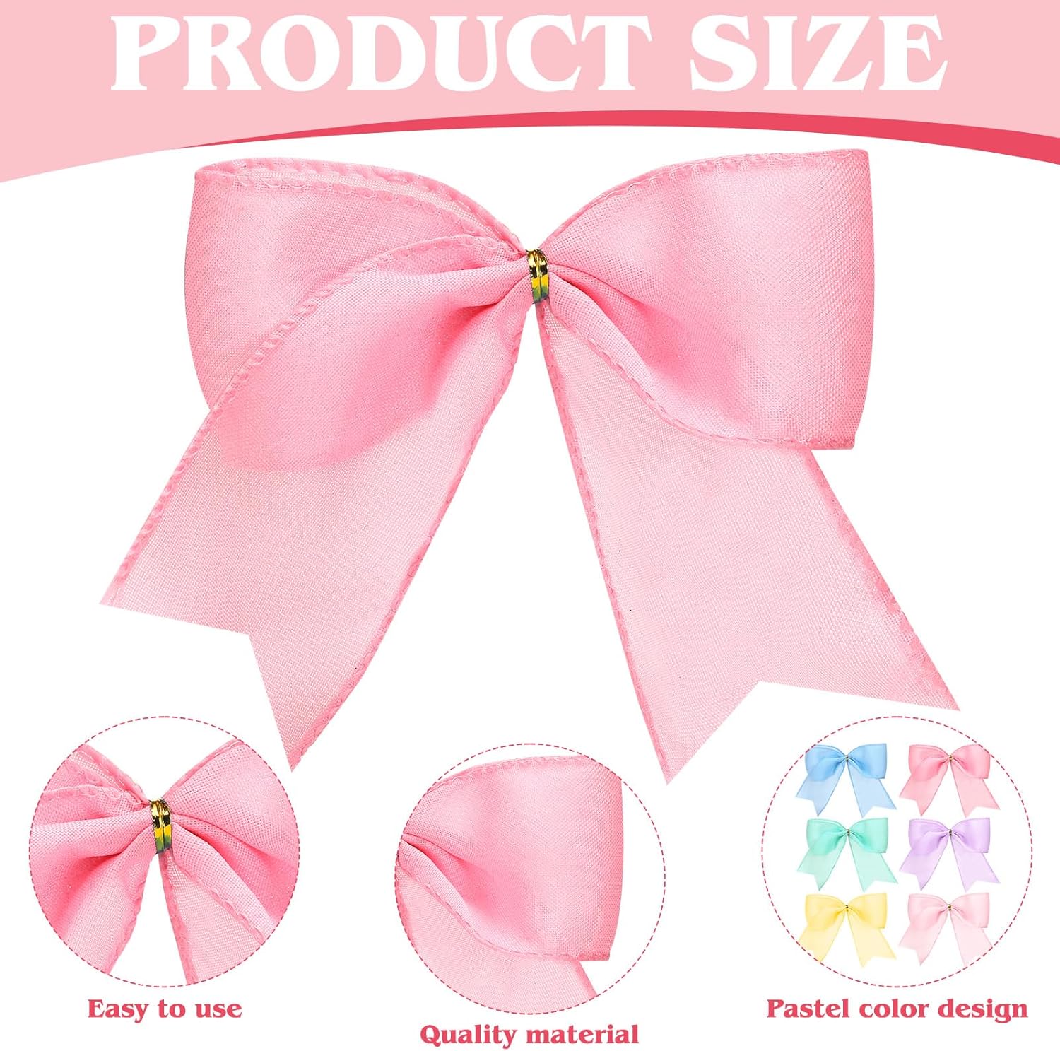 24 Pcs 7.1 Inch Pastel Rainbow Christmas Bows - Pre Tied Twist Tie Ribbon Bows for Xmas Tree, Wreath, Gift Wrapping, Wedding, Home Party Decorations 6 Colors - Image 3