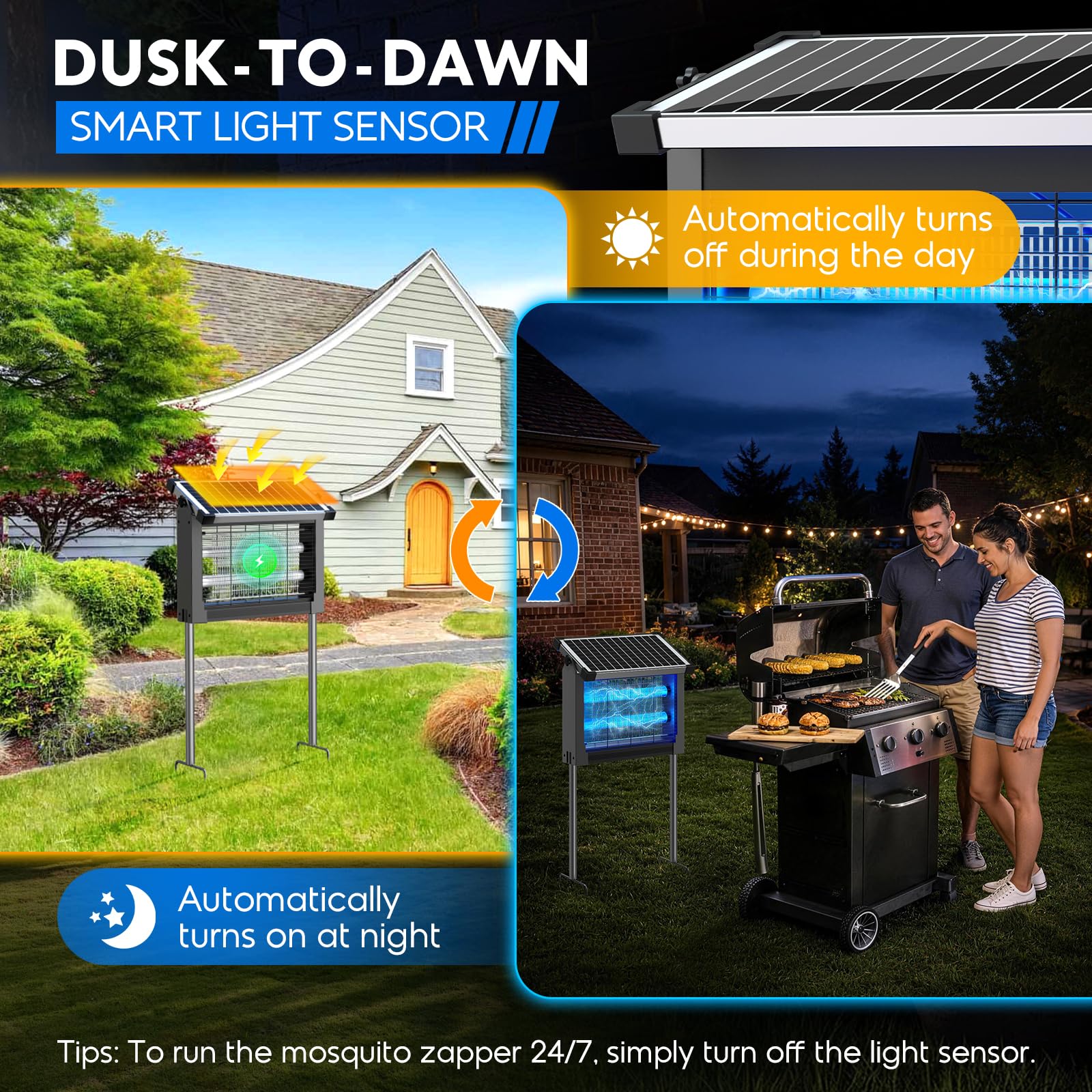 Solar Bug Zapper Outdoor Wasserdicht Moskito Zapper Outdoor 4500V Elektrischer Insektenvernichter Indoor w/Smart Lichtsensor Mückenfalle Fliegenvernichter Solarbetrieben für Terrasse Küche Garage Hof