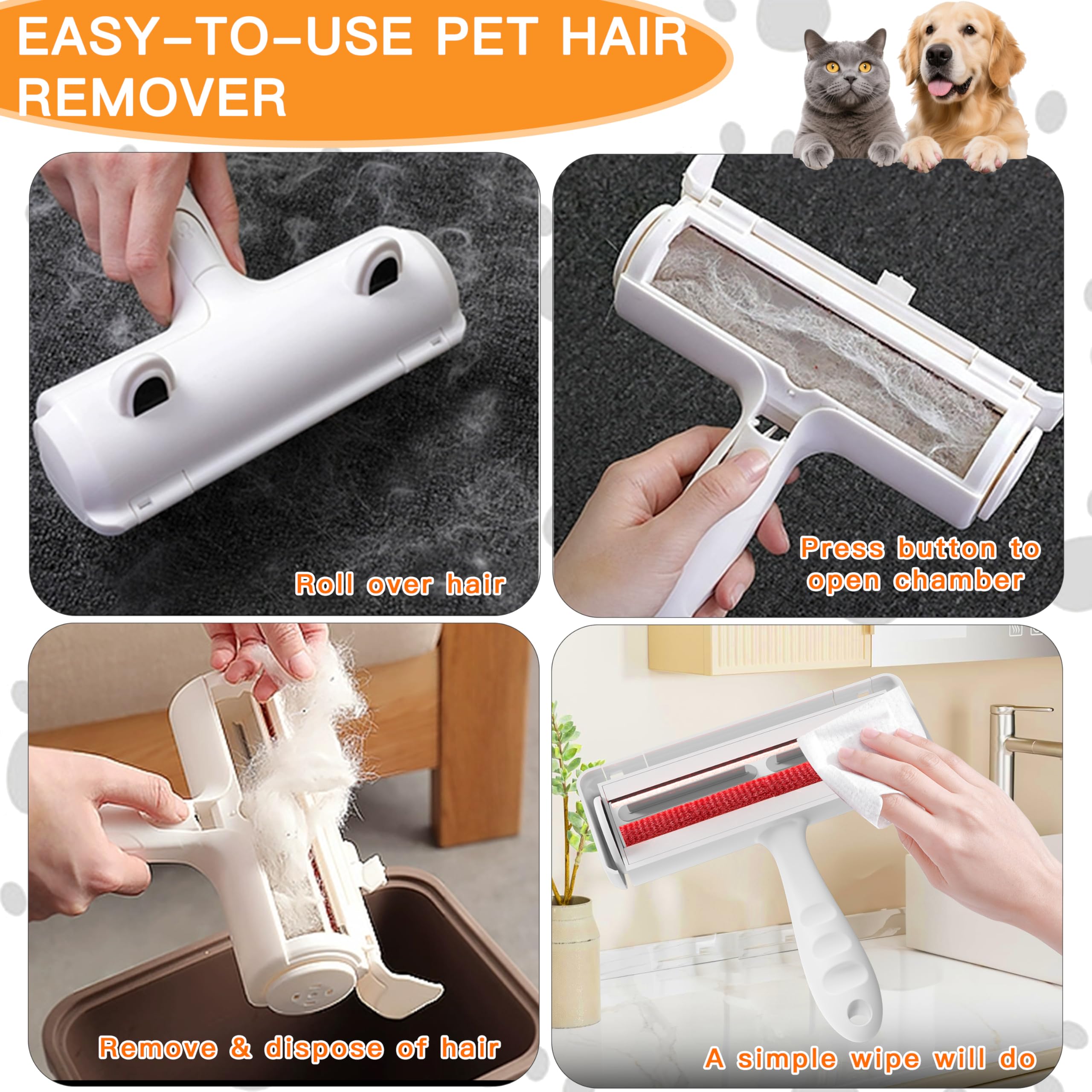 Pet Hair Remover Roller & Self-Cleaning Grooming Brush (2-in-1), Reusable Fur Tool for Dogs Cats Shedding, No Sticky Sheets for Pet Hair Removal on Furniture, Couch, Carpet, Bedding, Car Seats - image 7