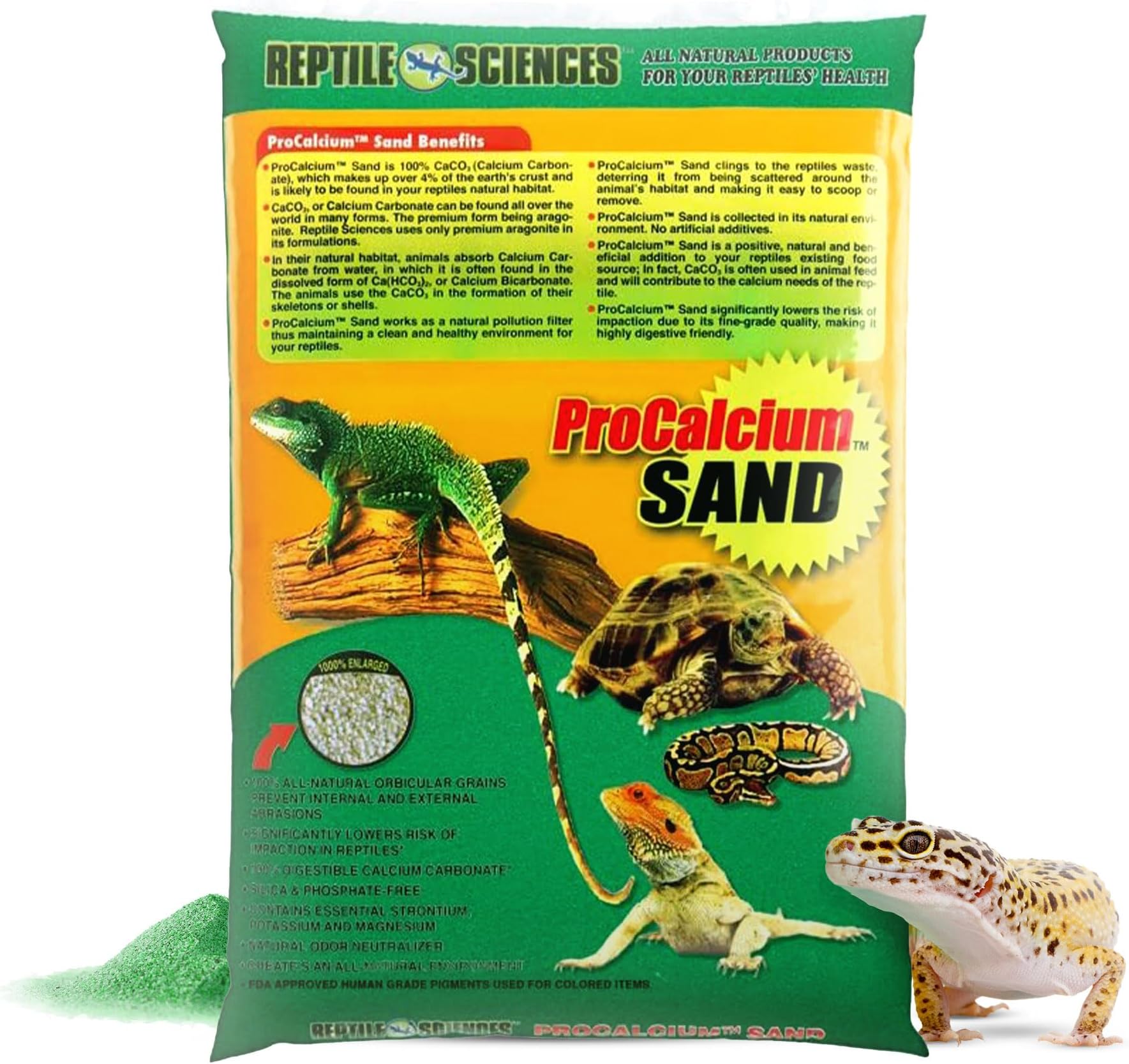 Green Pro-Calcium Terrarium Sand - 10 lbs - Natural Substrate for Reptile Habitats, Supports Digging & Enclosure Maintenance