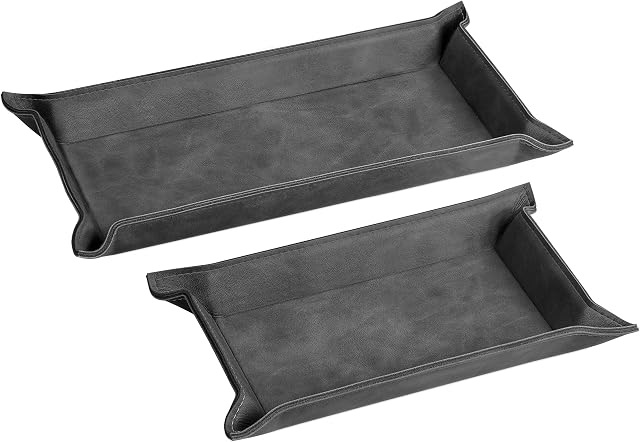 Navaris Faux Leather Tray Set - 2 Valet Organiser Trays for Bedside Table, Night Stand, Desk - Store Keys, Change, Wallet, Phone, Glasses - Black