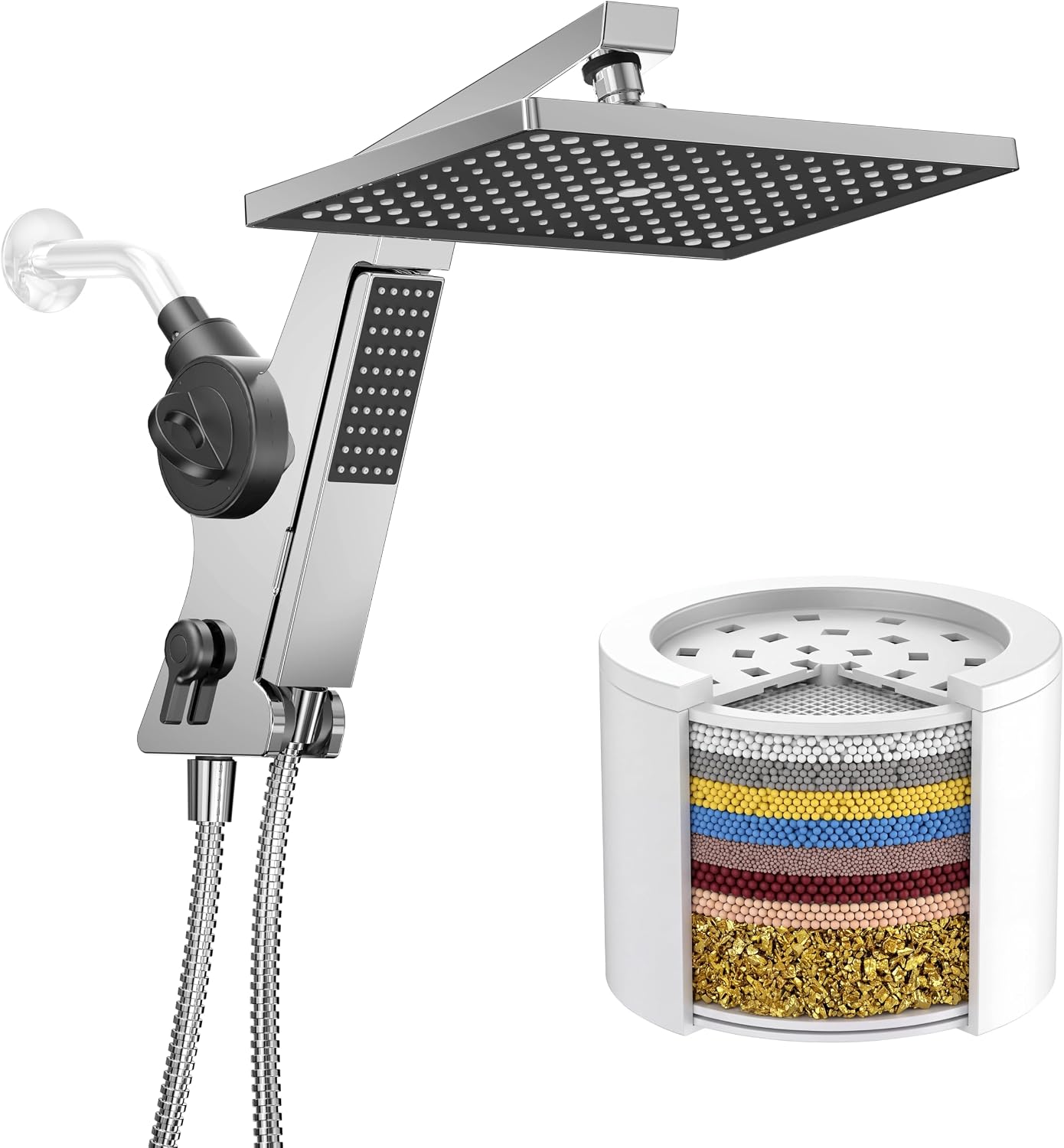 JDO 12-Inch Filtered Rain Shower Head Combo Bundle with Shower Head Filter Replacement 1-Pack