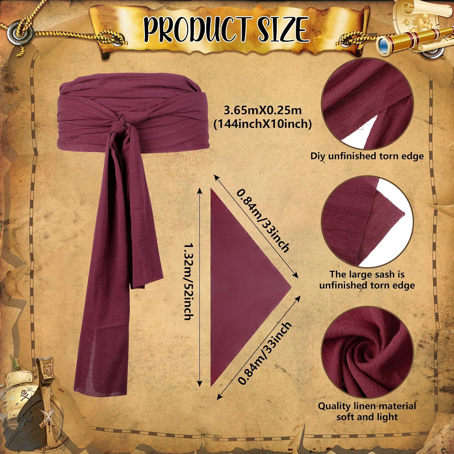 Boyiee 5 Pcs Men Pirate Costume Set for Women Adult Medieval Renaissance Shirt Bandana Sash Belt for Halloween Cosplay Party