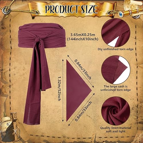 Miniatura 3 de Boyiee Juego de 5 piezas de disfraz de pirata para hombres y mujeres, camisa medieval renacentista, bandana, cinturón para Halloween, fiesta