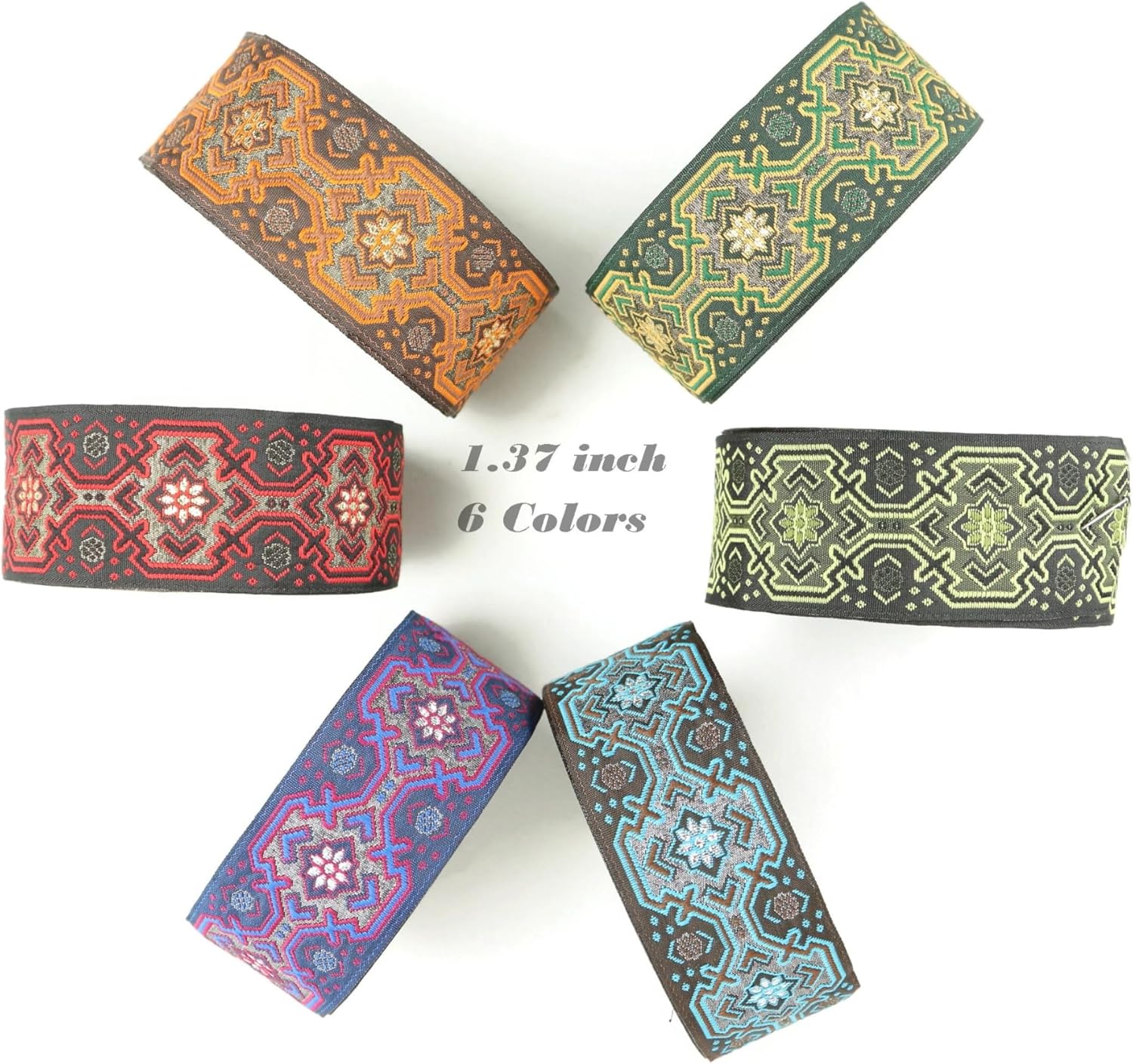 6 Spools Set of 10.9 Yard 1.37 inch Wide Vintage Jacquard Ribbon Trim All in One Set Woven Fabric Ideal for Sewing and Crafting Projects CNK10