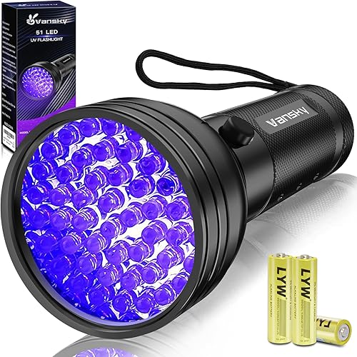 Vansky Linterna UV de luz negra, detector de orina de mascotas de 51 LED mejorado para orina de perro y gato, manchas secas, chinches de cama, a