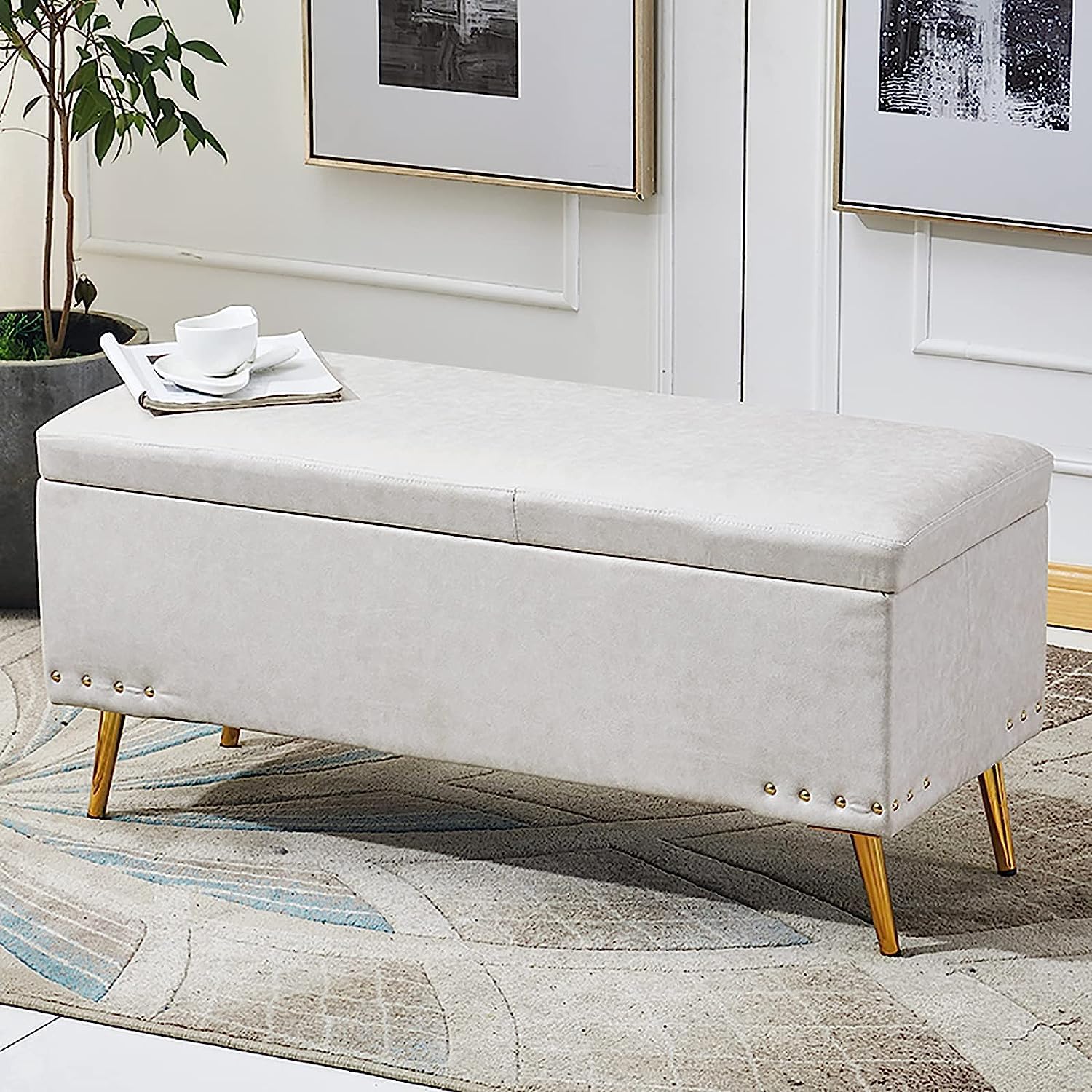 Banc de rangement coffre en similicuir pour optimiser le salon
