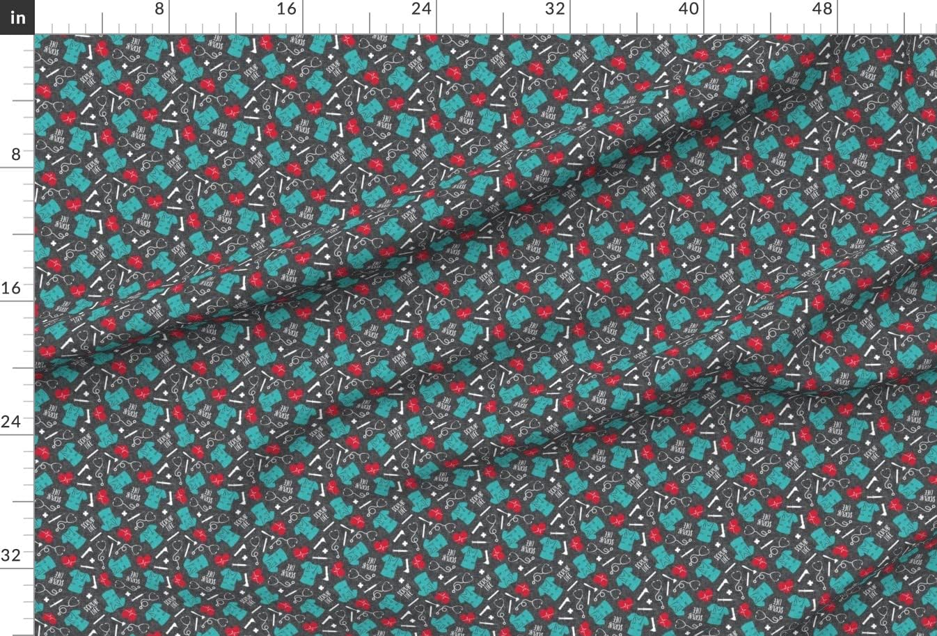 Spoonflower Fabric - Scrub Life Nursing Nurse Scrubs Otoscope Red Teal Grey Doctor Medical Printed on Chiffon Fabric by The Yard - Sewing Fashion Apparel Dresses Home Decor