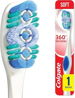 Colgate 360 Whitening Toothbrush with Soft Bristles, 1 Pack, Adult Manual Toothbrush with Whitening Polishing Cups, Easy to Open, Recyclable Packaging