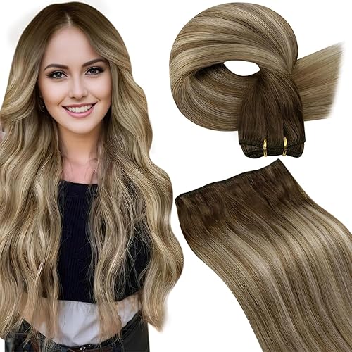 Miniatura 10 de LaaVoo Extensiones de cabello humano real de 28 pulgadas, #1, 4.94 oz, extensiones de cabello humano para coser, color negro, extensiones de cabello