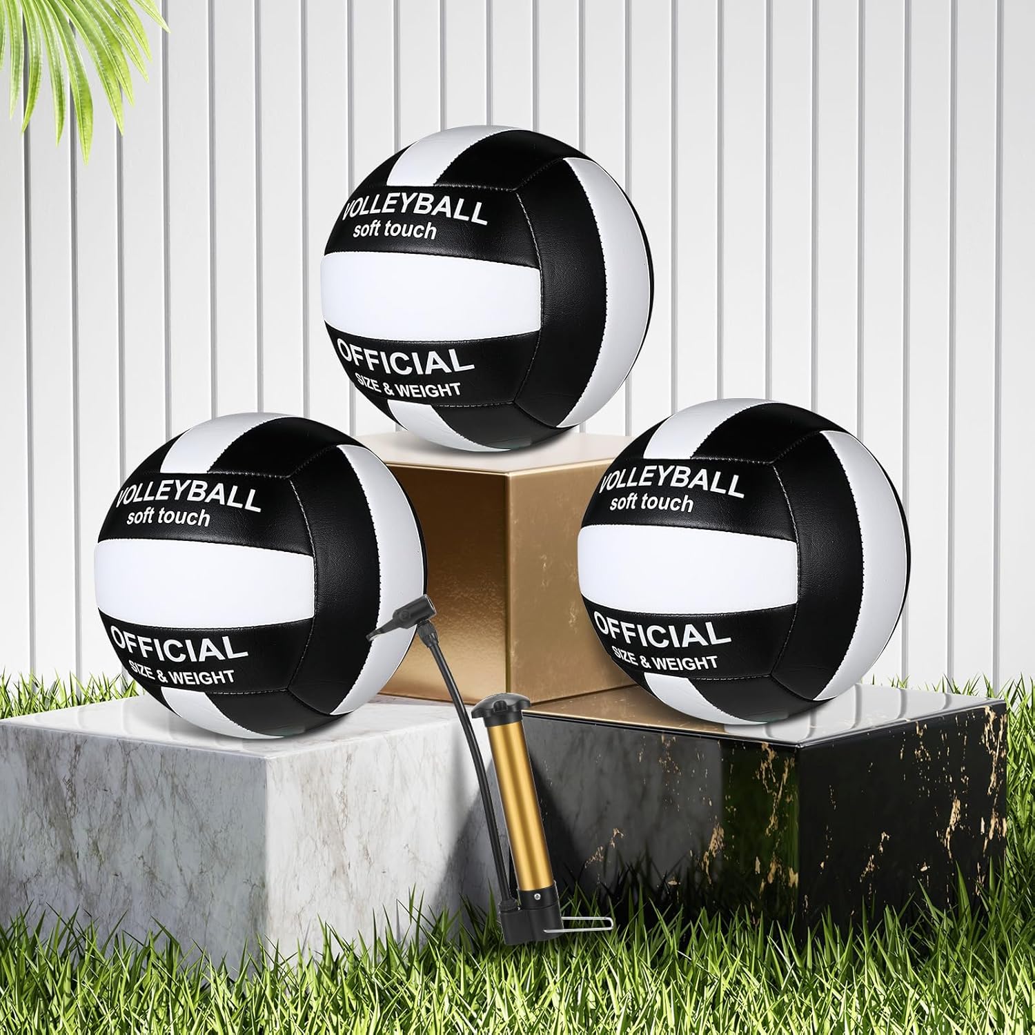Honoson 3 Pack Official Size 5 Volleyball Balls with Pump PU Leather Soft Indoor Outdoor Volley Ball Training Game Beginner Practice Beach Pool Play Gym Back to School