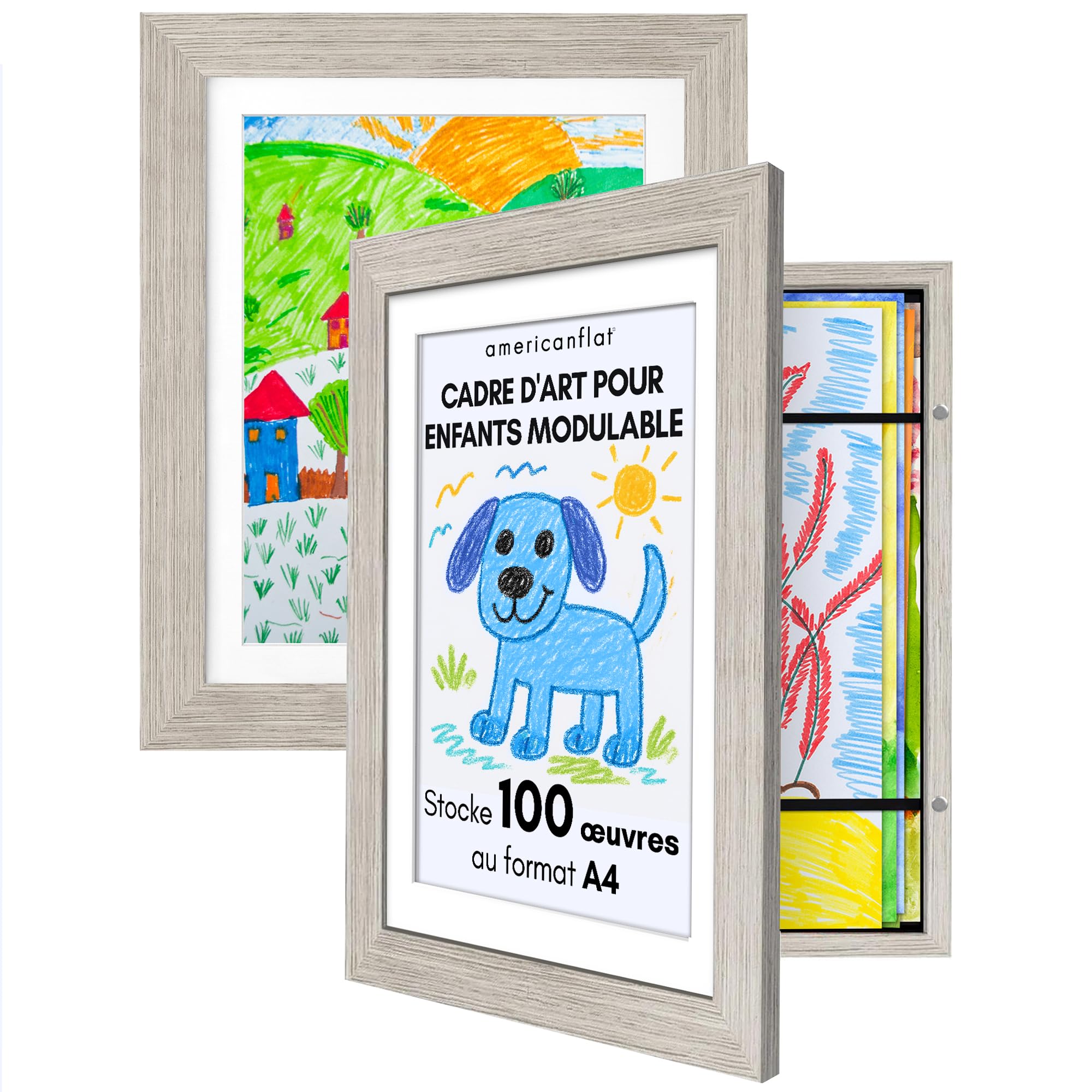Cadre dessin enfant A4 bois flotté pour exposer les peintures dans la chambre et le salon