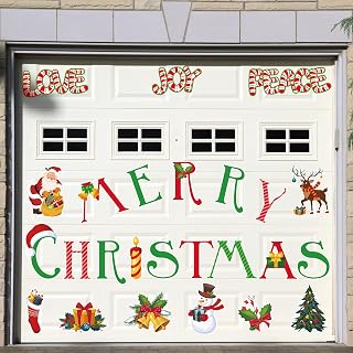 BBTO 25 Pcs Christmas Garage Door Magnets Santa Style Xmas Decor | Weather Resistant for Fridge Car Garage, Christmas Letters with Santa Reindeer Snowman Tree, Reusable Magnetic Decals