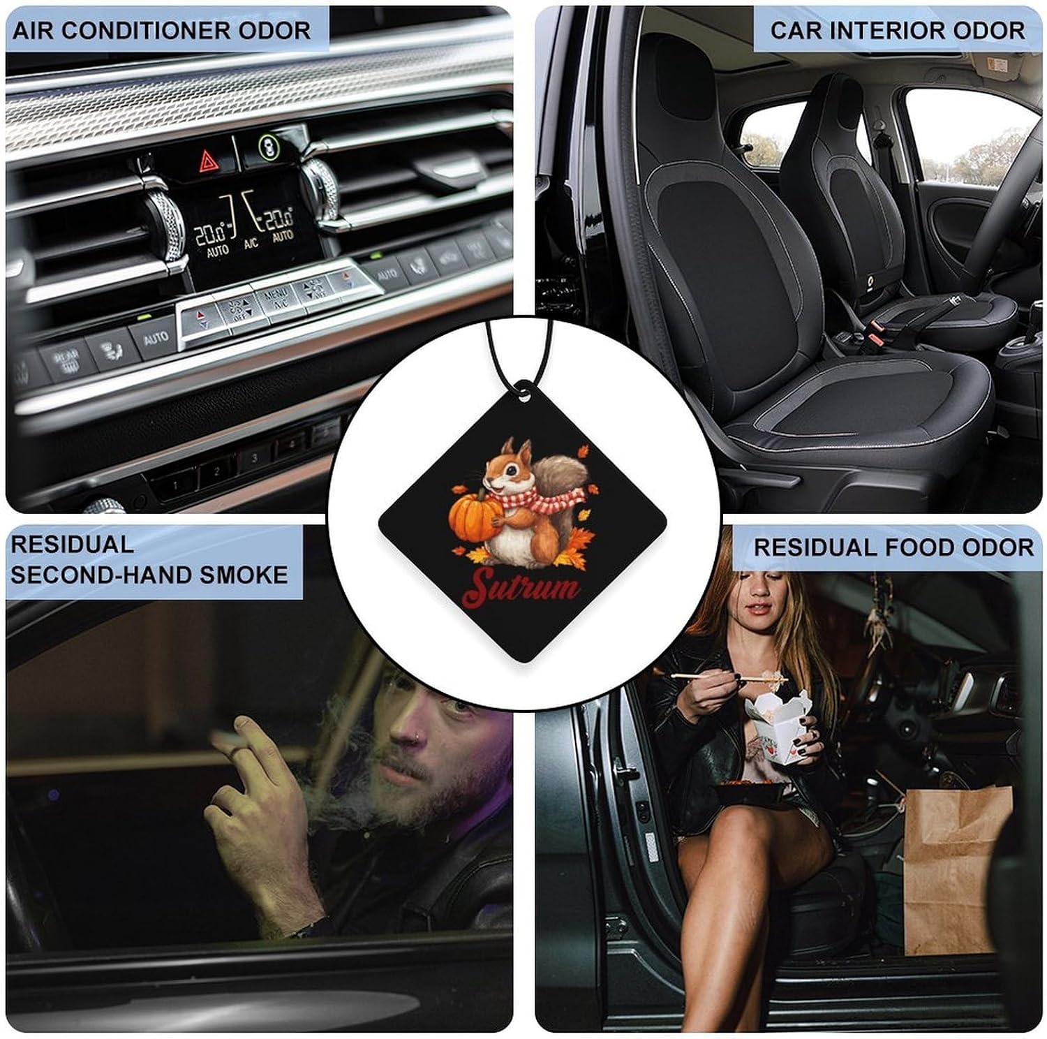Fall Squirrel Maple Leaf Car Air Freshener Cute Hanging Aromatherapy Tablets for Car Home Rhombus