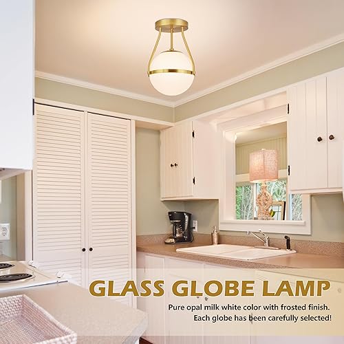 Miniatura 2 de Lámpara de techo de mediados de siglo de 8 pulgadas, moderna lámpara de techo semiempotrada, lámpara de techo con pantalla de vidrio de leche,