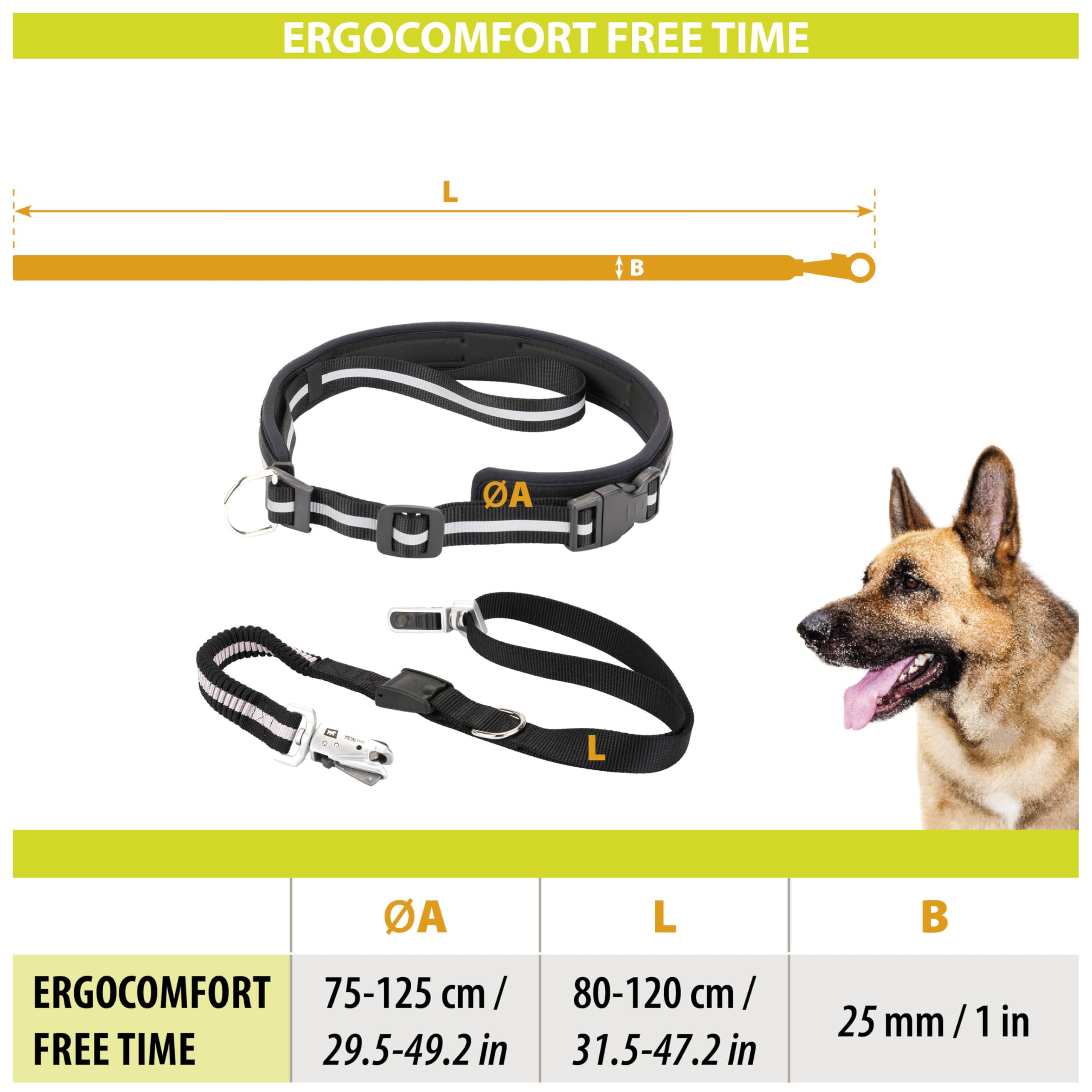 Ferplast Correa para Perro Freetime Running, Completa con cinturón y Bolsa de Almacenamiento, Extremo elástico, Ø 70÷130 cm, Gris