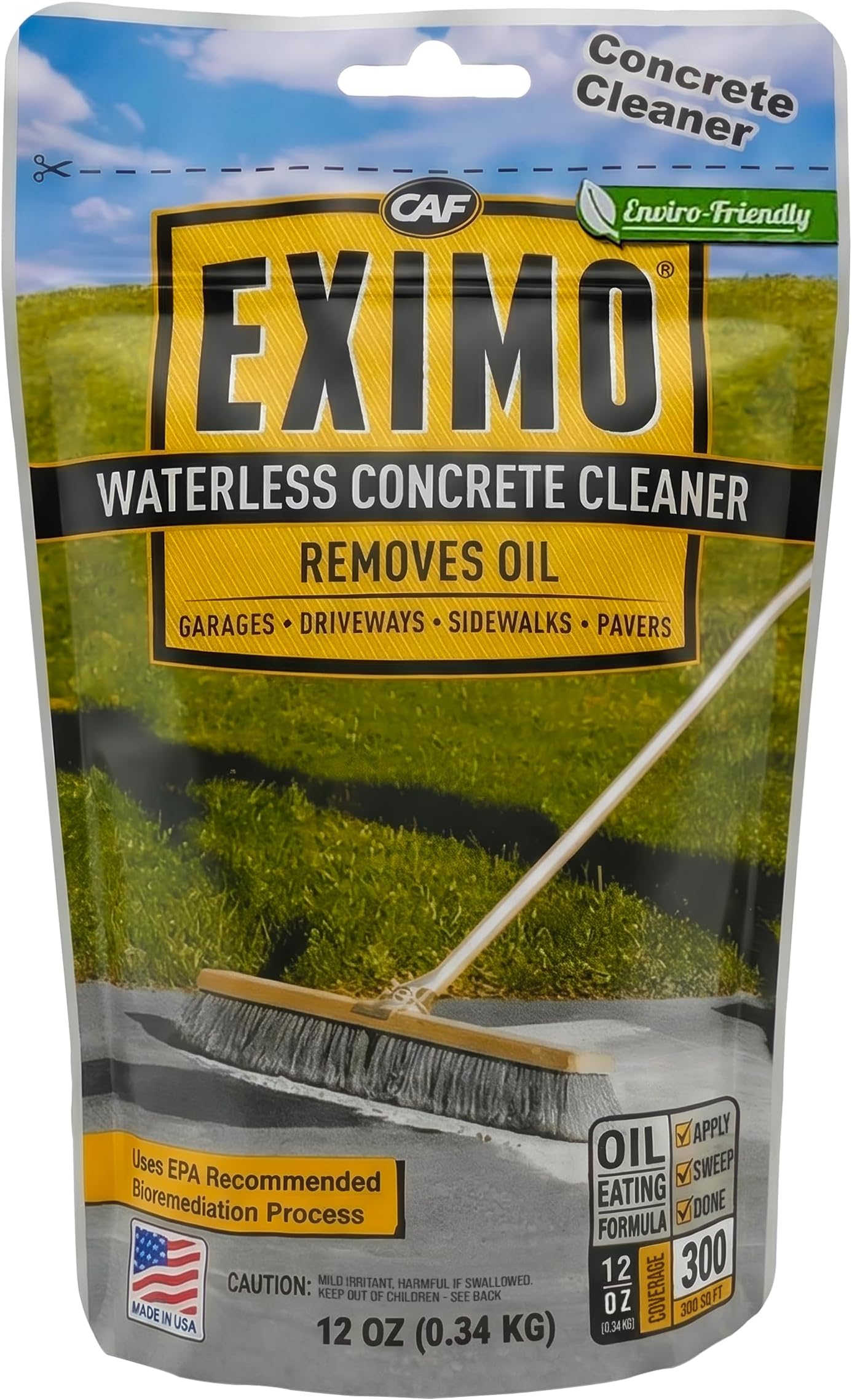 CAF Outdoor Cleaning EXIMO Waterless Concrete Cleaner, Oil Stain Remover for Driveway, Garage Floor, Basement & Walkway Surfaces, Natural Concrete Cleaner Powder Treatment, Covers Large Areas, 0.75 lb