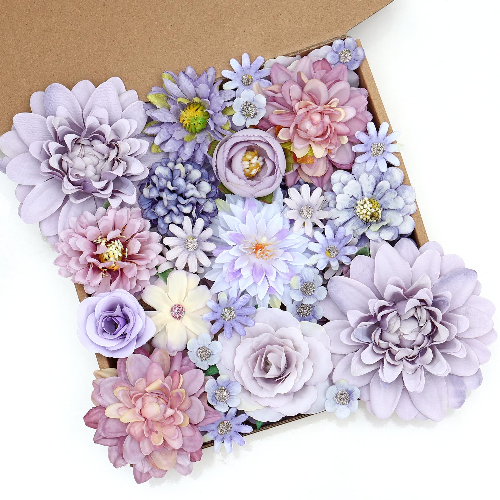 SOMYTING 48 PCS Artificial Flower Heads, Fake Flowers Cake Decoration Silk Flowers for DIY Hair Accessory Home Decor Wall Panel Wedding Party (48, Purple)
