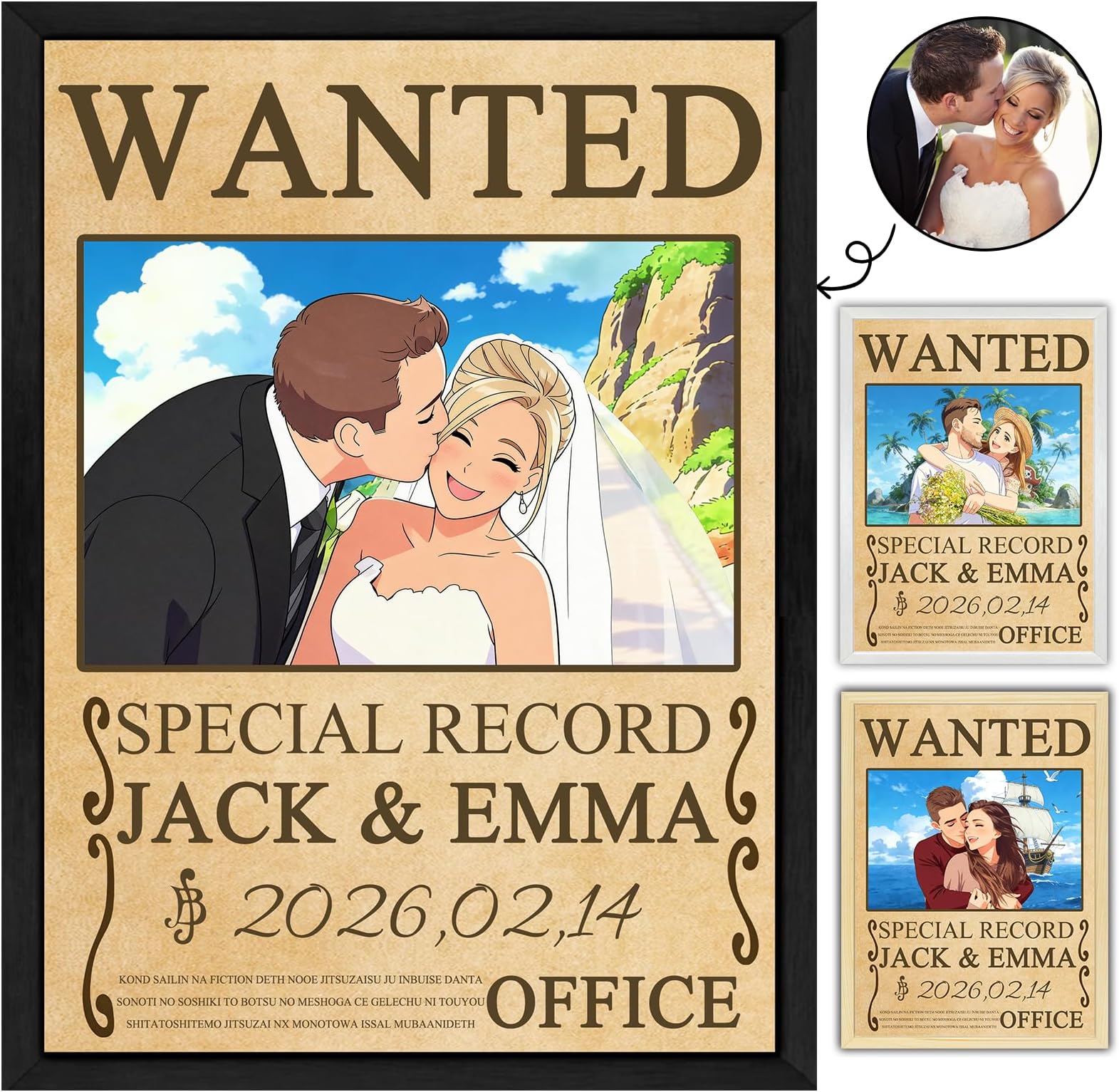 - Busparst Custom Anime Wanted Couple Poster - Personalized Canvas Frame Anime Portrait with Photo & Text for Boyfriend/Girlfriend, Birthday & Home Decor