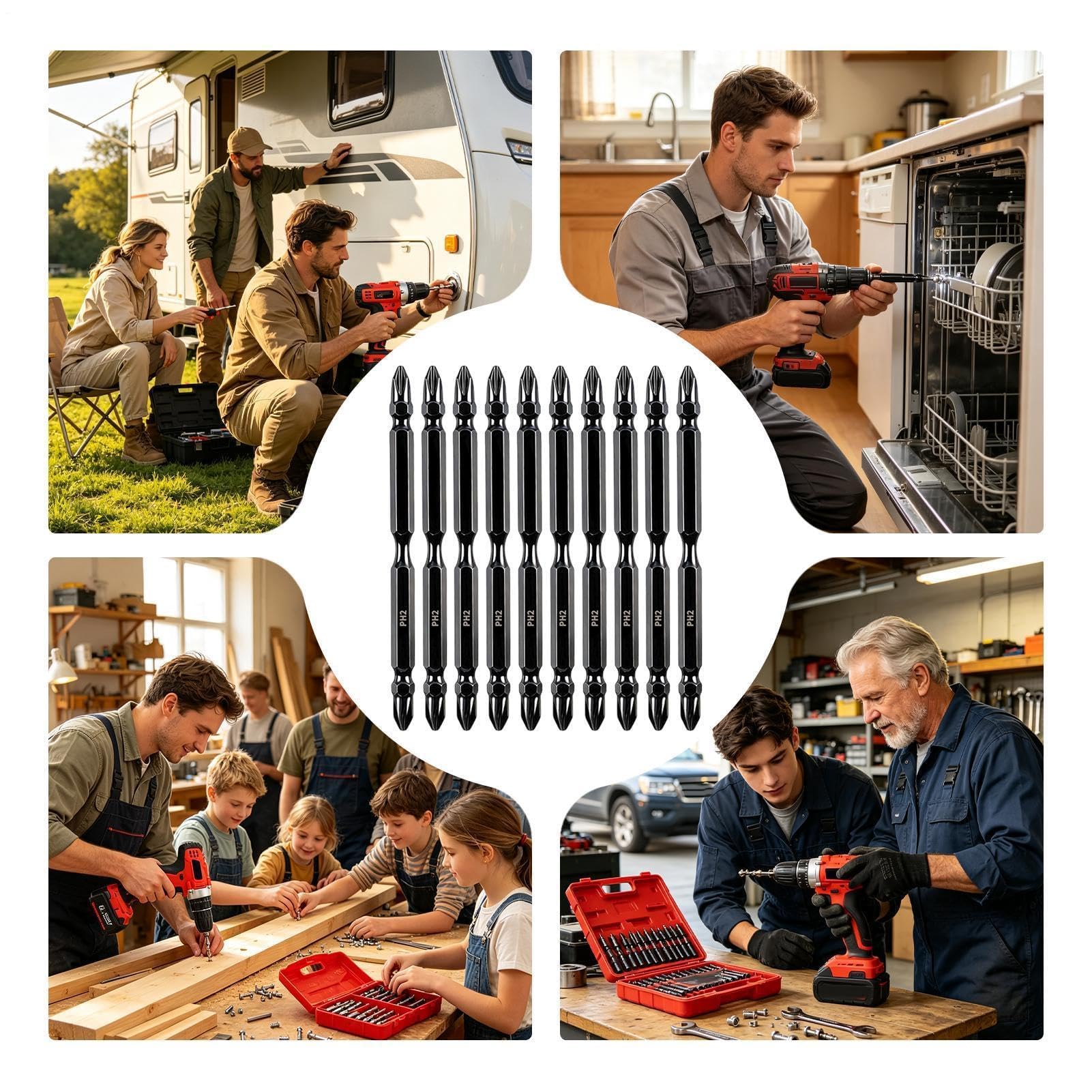 Set di punte magnetiche per cacciavite, a doppia punta, per casa, industria, costruzione, falegnameria, lavorazione del legno, progetti automobilistici e meccanici, 10 pezzi