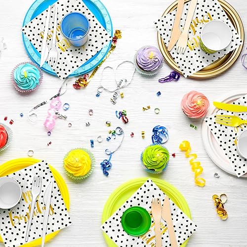 Miniatura 4 de AnyDesign - Paquete de 80 servilletas de papel de feliz cumpleaños, papel de aluminio dorado, manchas negras, servilletas cuadradas desechables para