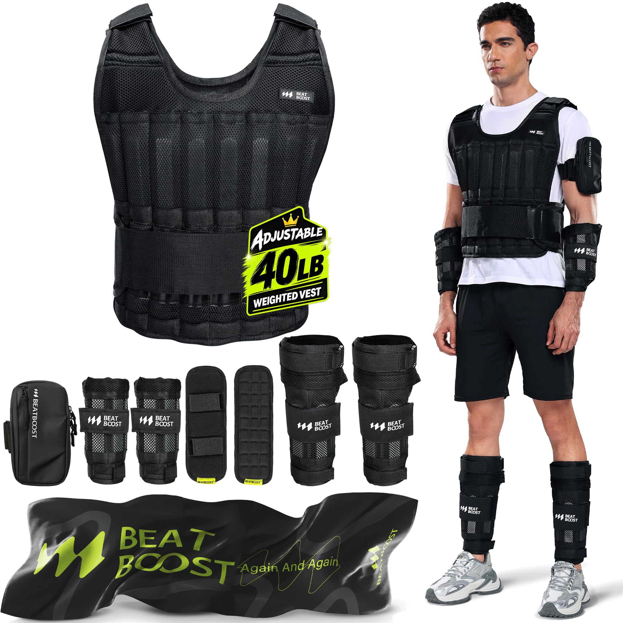 Beatboost Weighted Vest Men,20lb/30lb/40lb/50lb/60lb Adjustable Weight Vest | Body Weight…