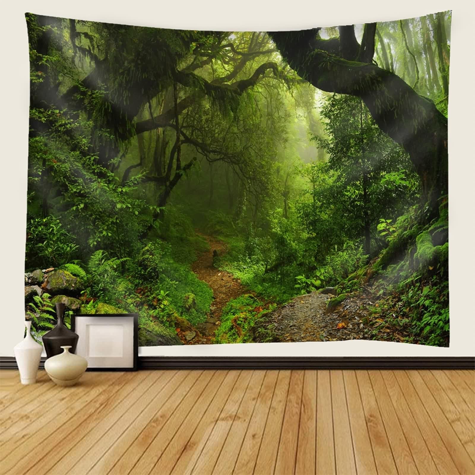 Telo 200X200 Arazzo, Arazzo Soggiorno Foresta Verde Poliestere Decorazioni da Parete per Camera da Letto Dormitorio