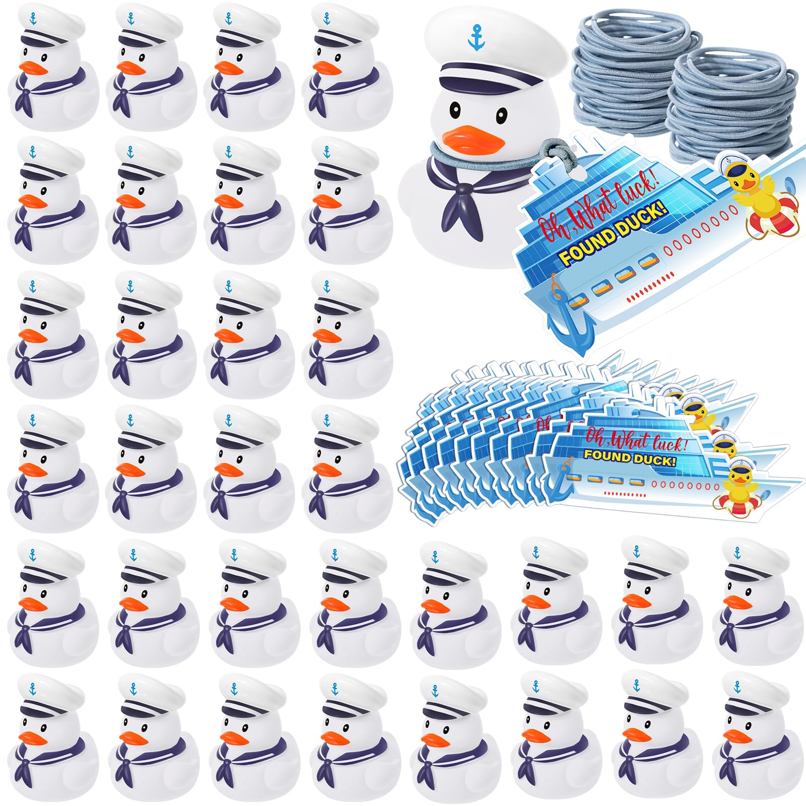 Lenwen 120 Pcs Duck Tag Cruise Kit 40 Mini Cruising Rubber Ducks 40 Cruise Tag Card 40 Elastic Rubber Bands for Cruising Hiding Ducking Luggage