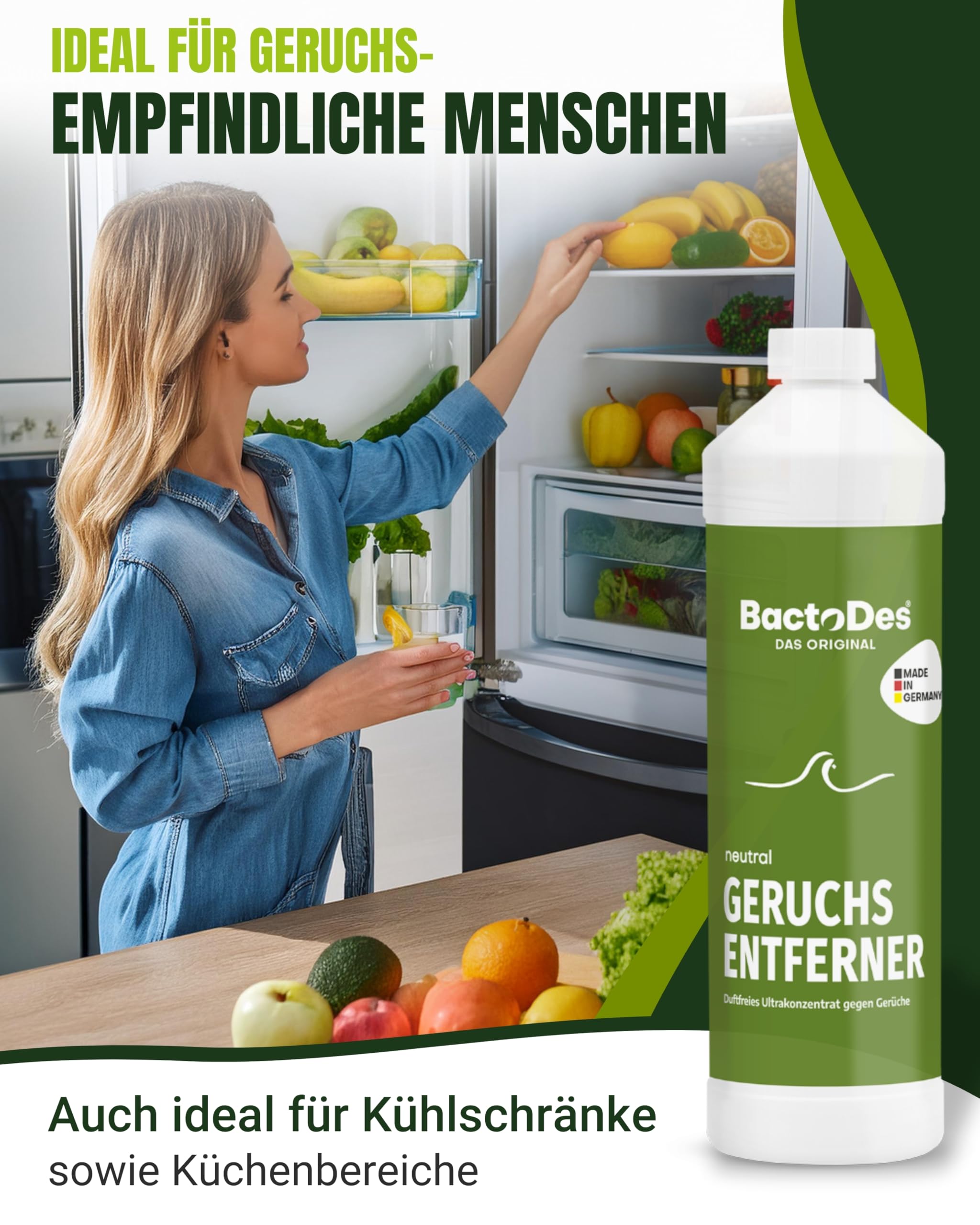 BactoDes - Neutral geruchsloser&probiotischer Allzweckreiniger 12x1L Konzentrat mit Sprayflasche - Spezial Geruchsneutralisierer mit Bio Mikroben-Wirkung - Effektiver Enzymreiniger & Geruchsentferner