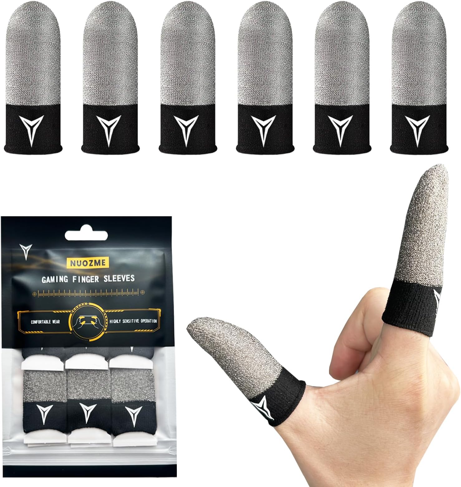 Improved Version-Visible Pure Silver Fiber&Carbon Fiber Professional Model Gaming Finger Sleeves,No Rubber Band,Maximum Touch Response,Comfortable fit, Anti-Sweat,Fit All Touchscreen Devices-6 Pack