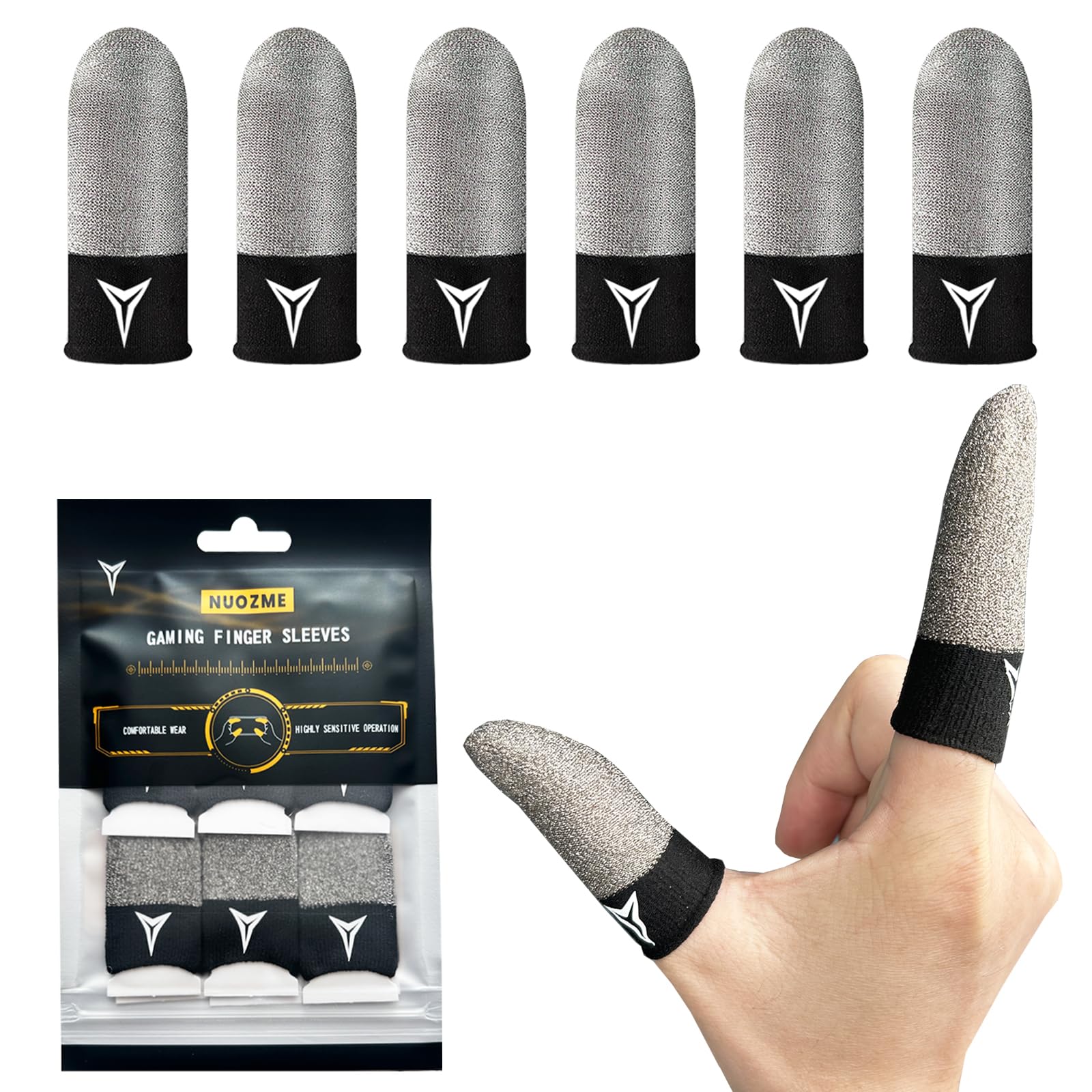 Improved Version-Visible Pure Silver Fiber&Carbon Fiber Professional Model Gaming Finger Sleeves,No Rubber Band,Maximum Touch Response,Comfortable fit, Anti-Sweat,Fit All Touchscreen Devices-6 Pack