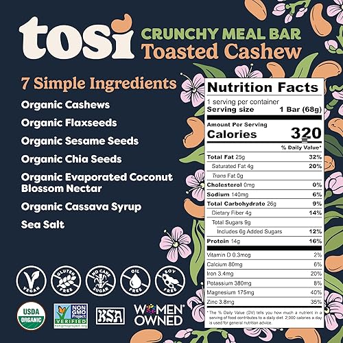 Vista 25 de Tosi Organic SuperBites Snacks veganos, 2.4 onzas (paquete de 12), sin gluten, Omega 3s, barras de proteína vegetal con lino y semillas de chía