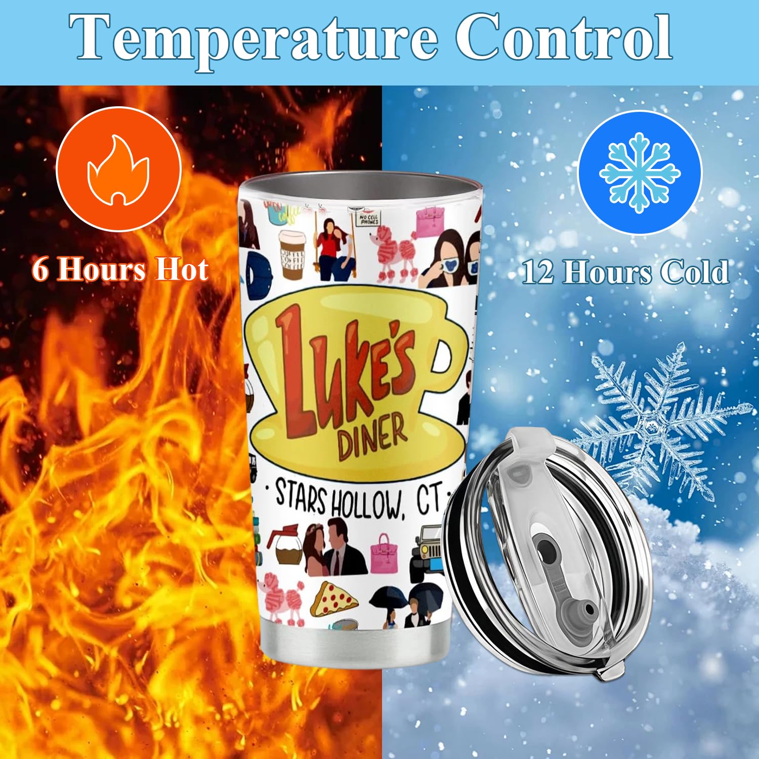 Onperpoe Bicchiere da caffè ispirato a Gilmore, tazza da caffè da viaggio ispirata a Luke's Diner, con cannuccia e coperchio, in acciaio inox, isolante, regalo per ragazze e fan, 590 ml