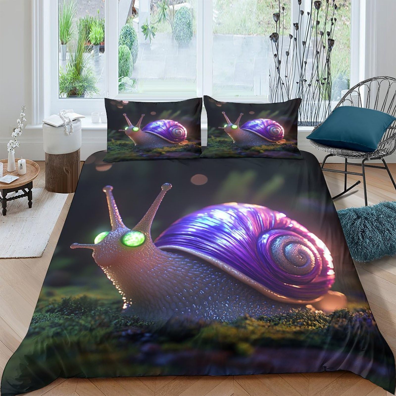 lumaca di fantasia Impressione 3D 3 pz cover piumone stile di arte digitale coperteletto microfibra ipoallergenica antiacari per bambini adolescenti ragazze Super king（260x220cm）